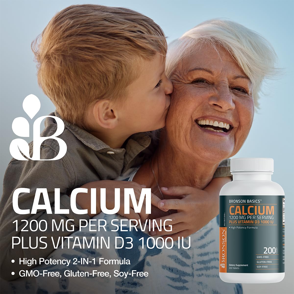 Bronson Calcium 1200mg Plus Vitamin D3 1000 IU High Potency Formula, Non-GMO, 120 Tablets