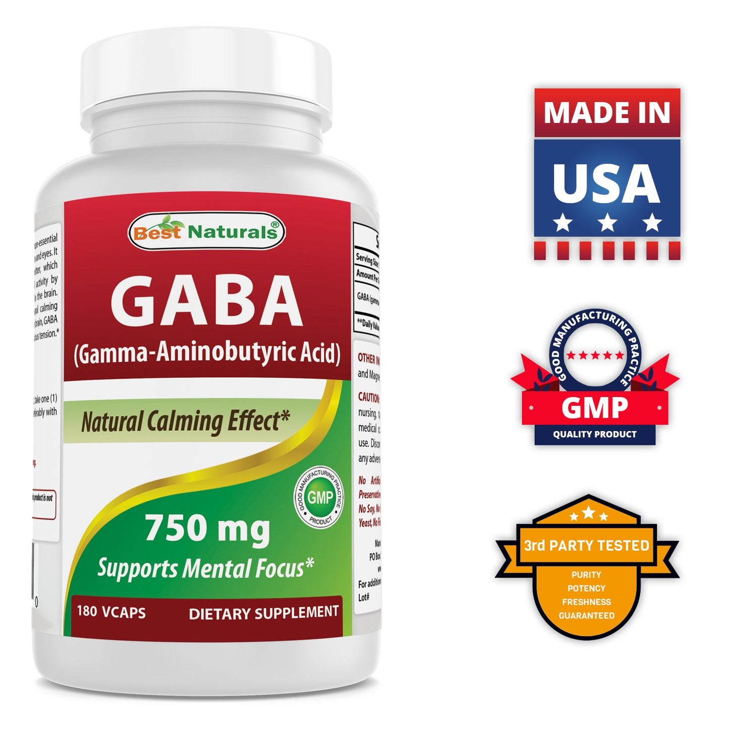 Best Naturals GABA Supplement 750mg & L-Theanine 200mg Capsules & Tablets, 120 Count