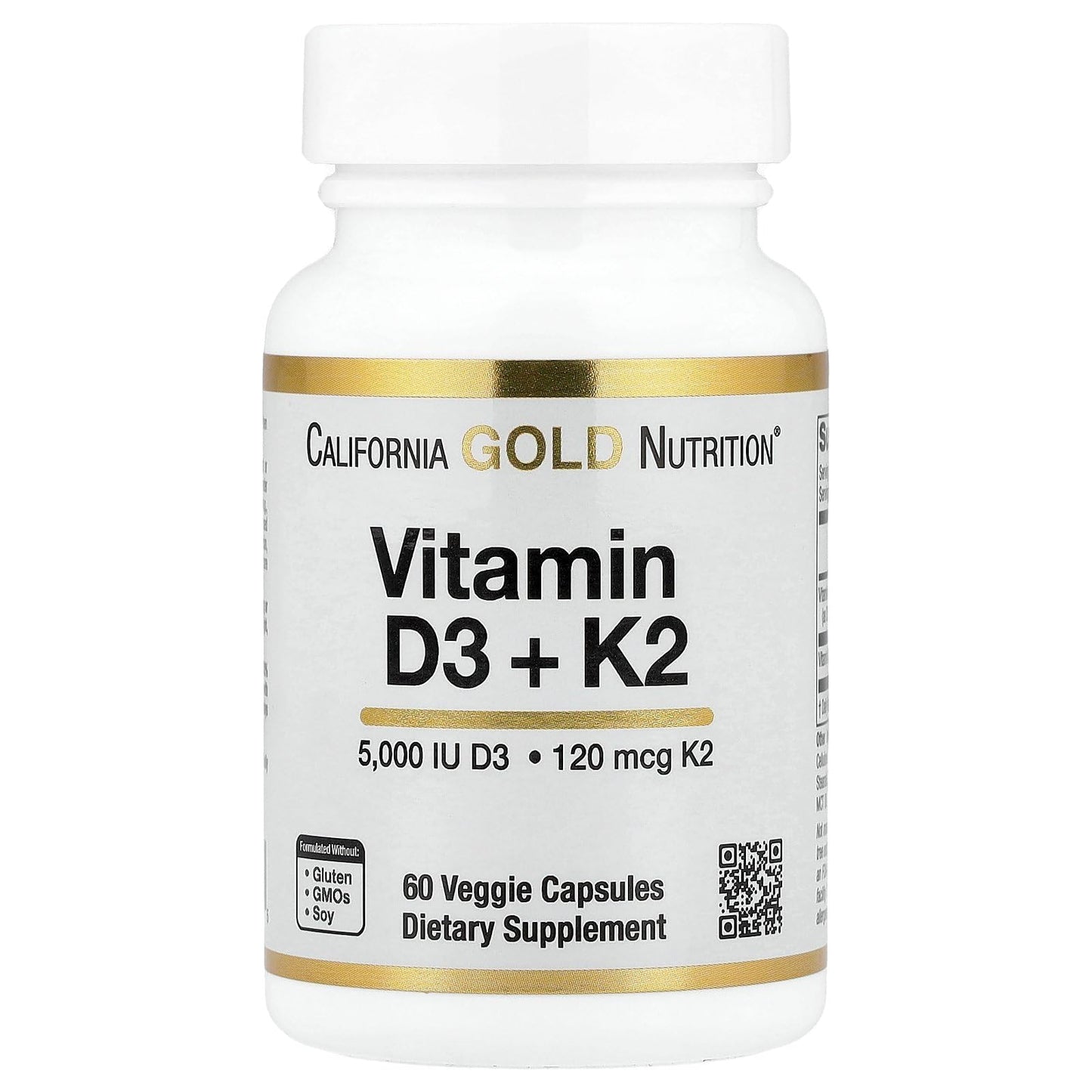 California Gold Nutrition Vitamin D3 + K2 as MK-7 Veggie Capsules, 60 Capsules