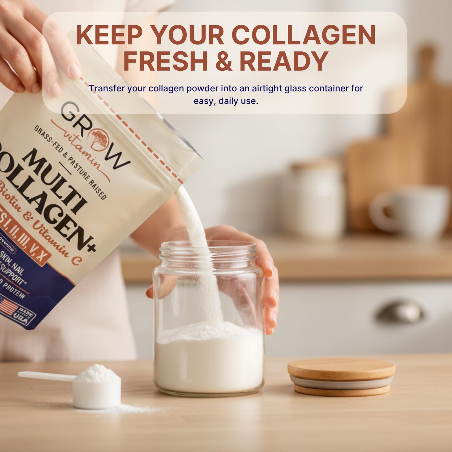 Grow Vitamin Collagen Multi Collagen Powder for Women with Types I, II, III, V & X - Keto Friendly, Hydrolyzed Collagen Peptides Powder Blend with Biotin & Vitamin C, 1 Pound