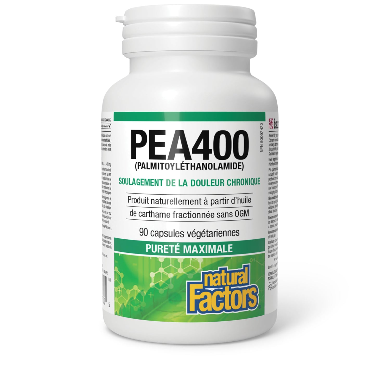 Natural Factors PEA400 Pure Palmitoylethanolamide for Relief - Supports Nervous System & Occasional Discomfort - Non-GMO 90 Capsules