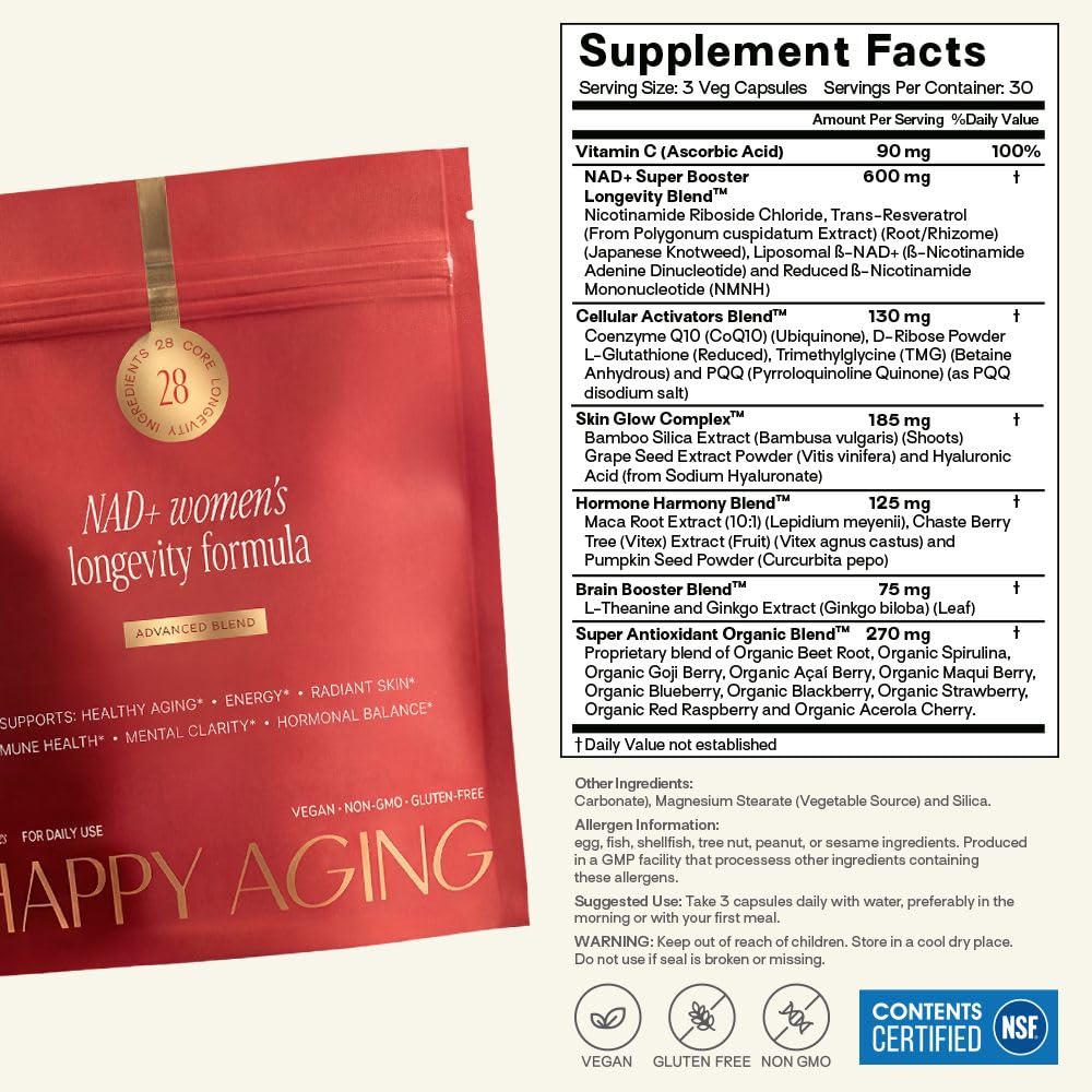 Happy Aging NAD+ Supplement for Women 90 Capsules