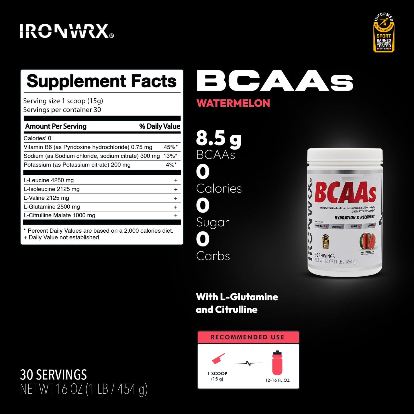 IRONWRX BCAA Powder 16 Servings