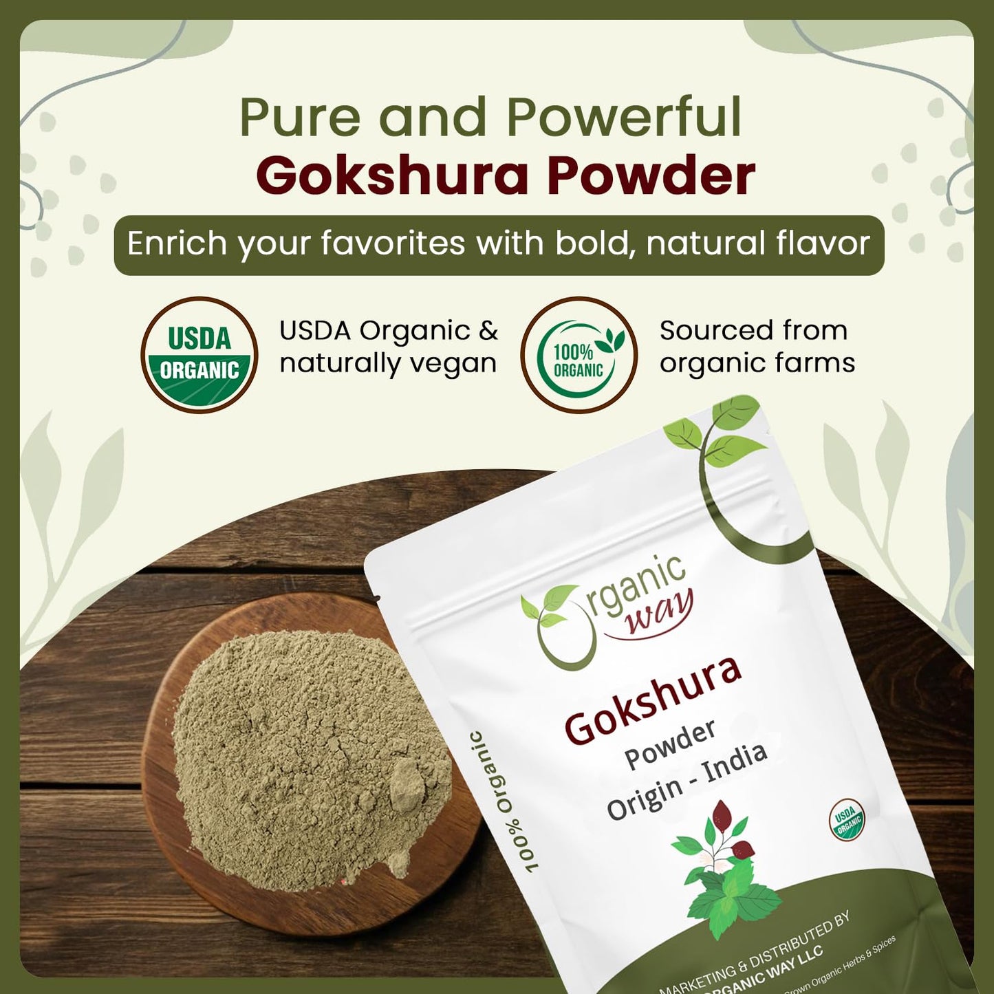 Organic Way Gokshura Powder (Tribulus Terrestris) Powder 8 Ounce