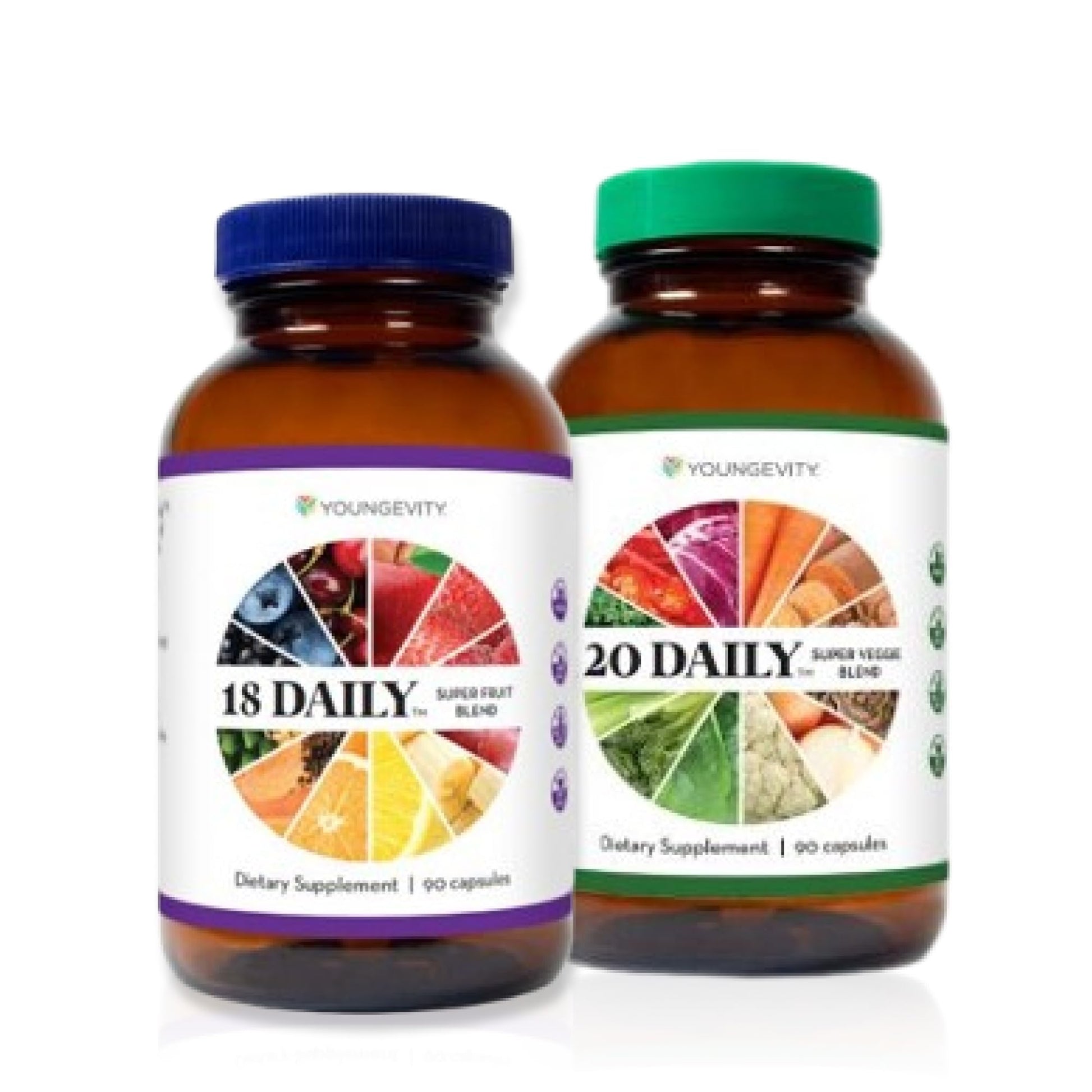 Youngevity 18 Daily Super Fruit Blend & 20 Daily Super Veggie Blend Capsules, Pack of 2