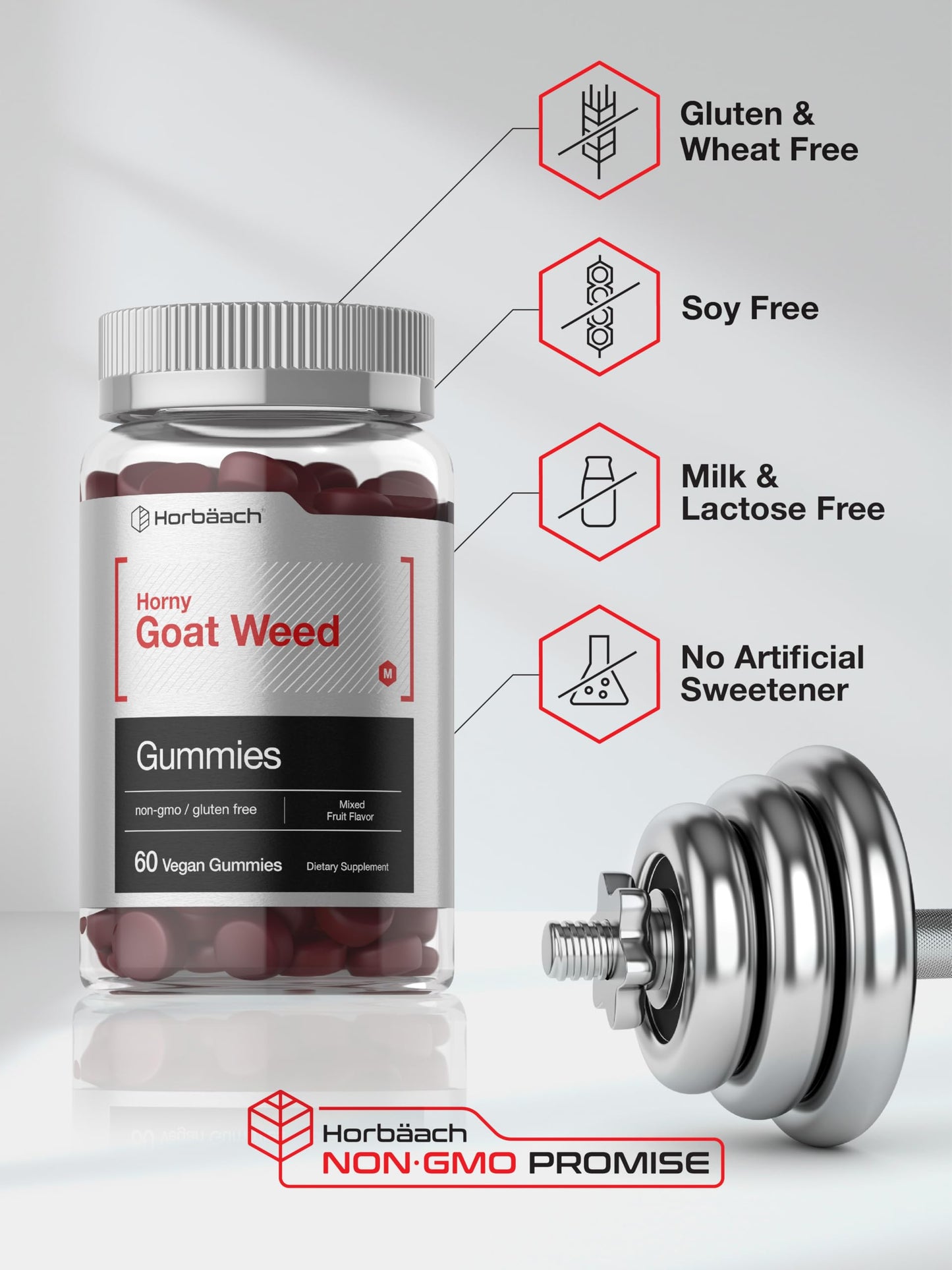 Horbäach Horny Goat Weed for Men and Women Gummies, 60 Count