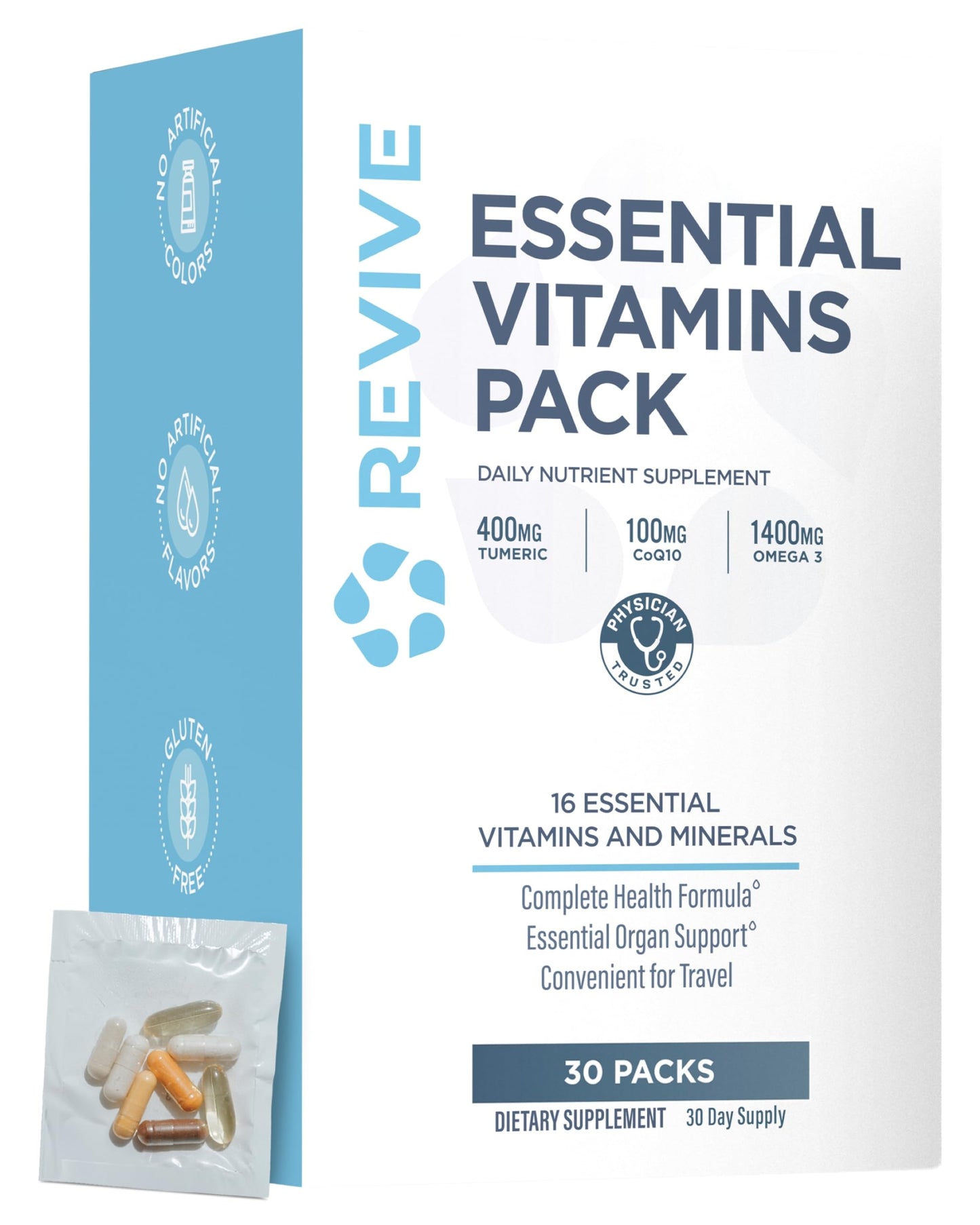 Revive Essential Vitamin Packs for Men & Women – Daily Multivitamin Packets with Arjuna & Turmeric Extract Capsule, 1 Count