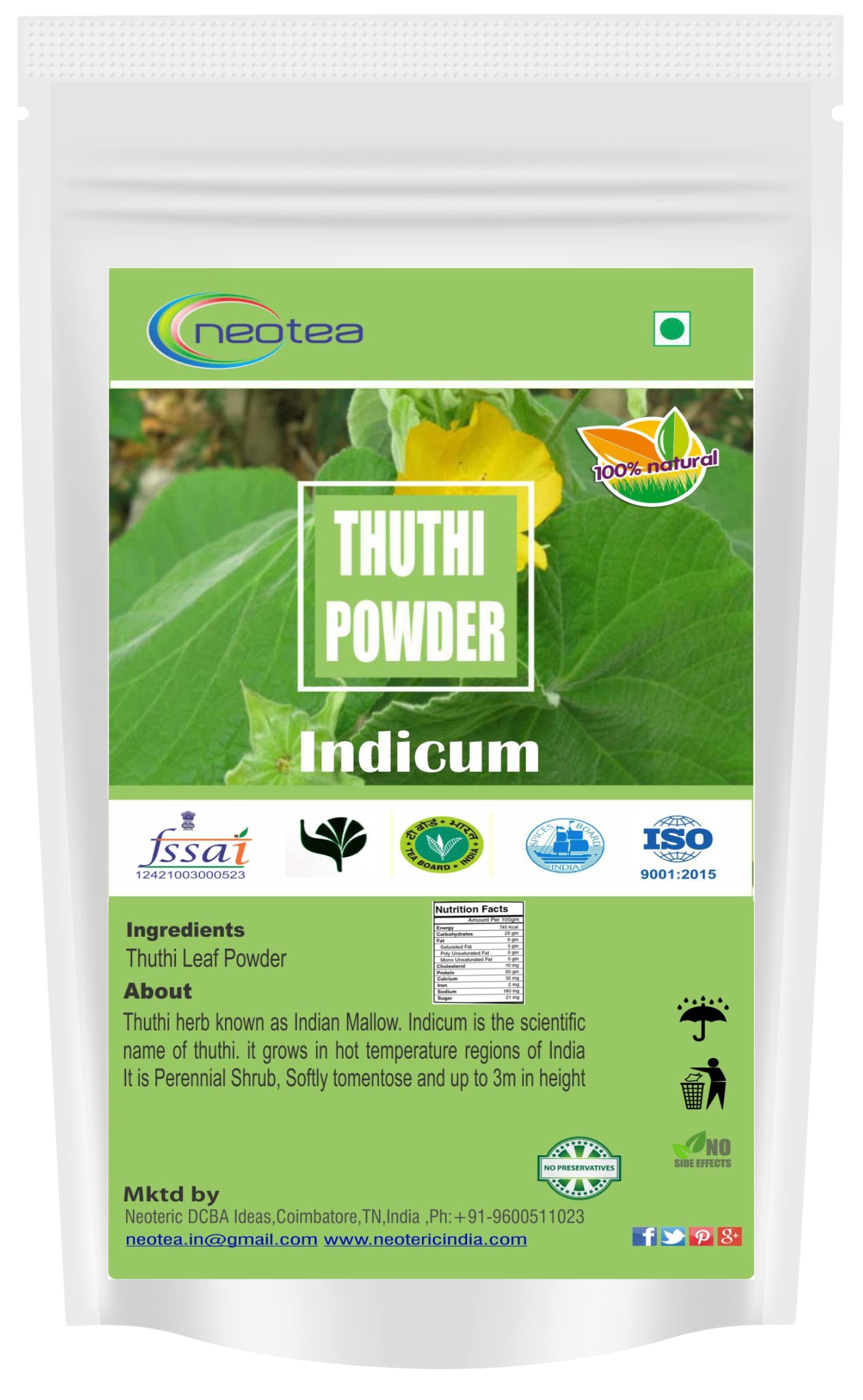neotea Organic Abutilon Indicum Powder, 10.58 oz
