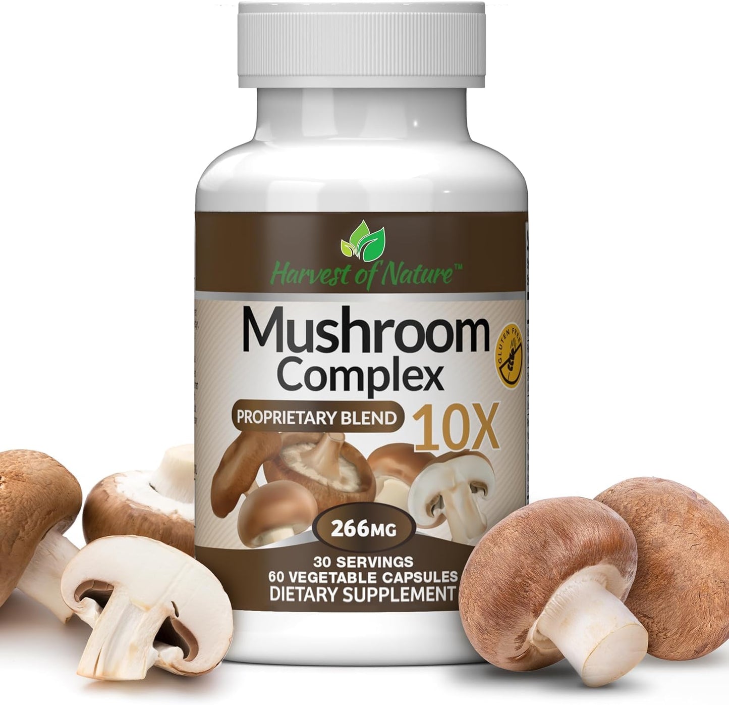 Harvest of Nature Mushroom Complex Capsules with Lion's Mane, Reishi, Turkey Tail, Shiitake, 60 Count