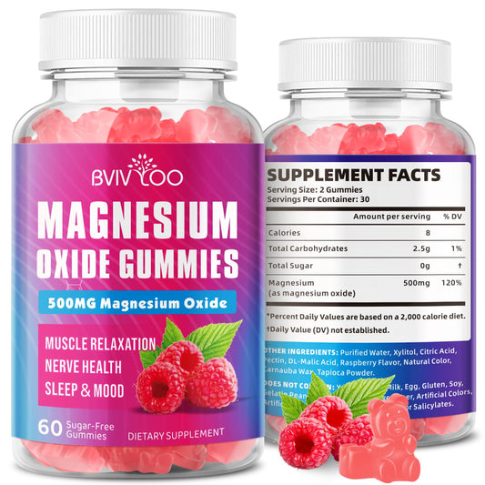 BVIVLOO Magnesium Oxide 500mg Gummies, 60