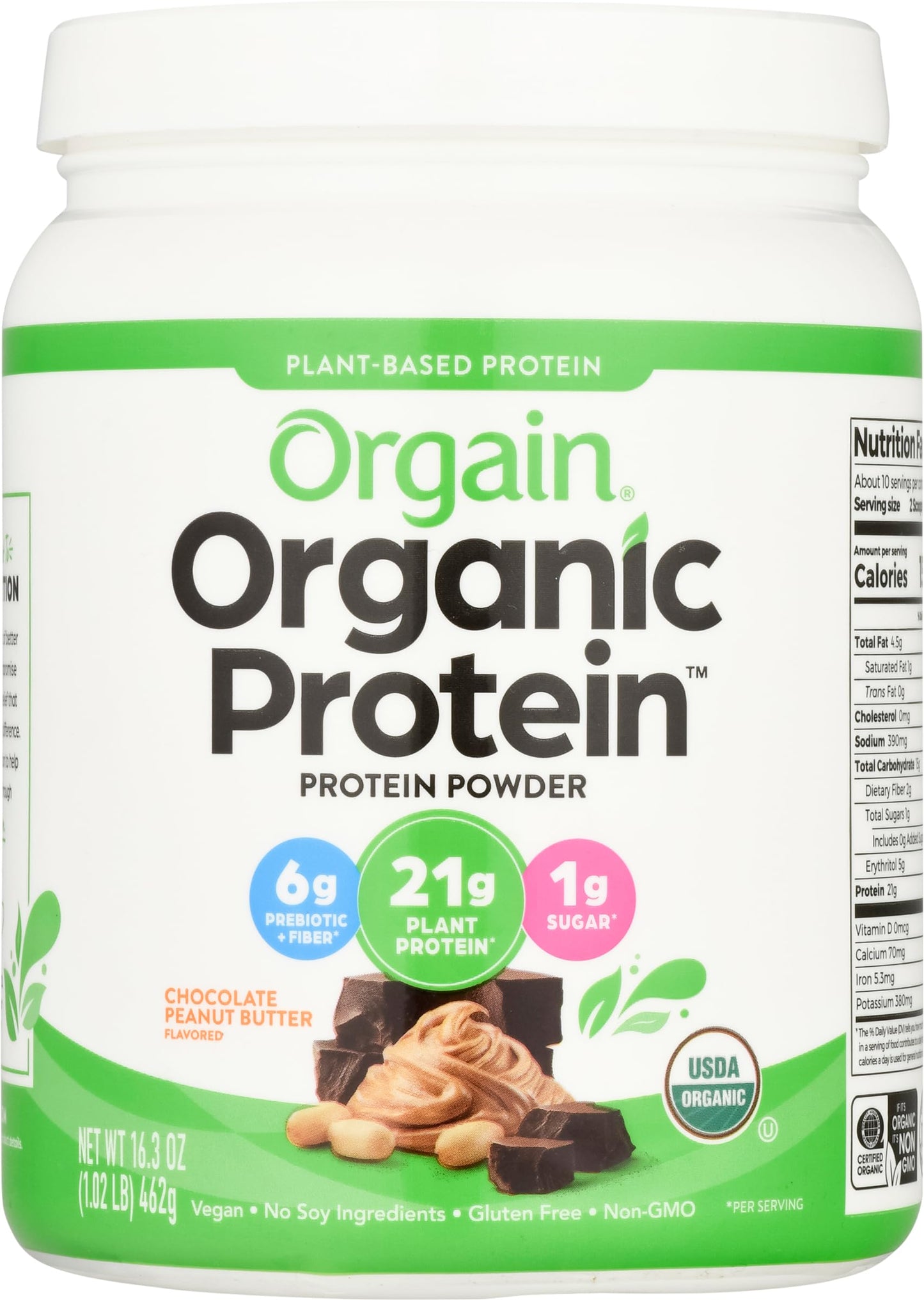 Orgain Organic Vegan Protein Powder, Chocolate Peanut Butter, 16.3 oz