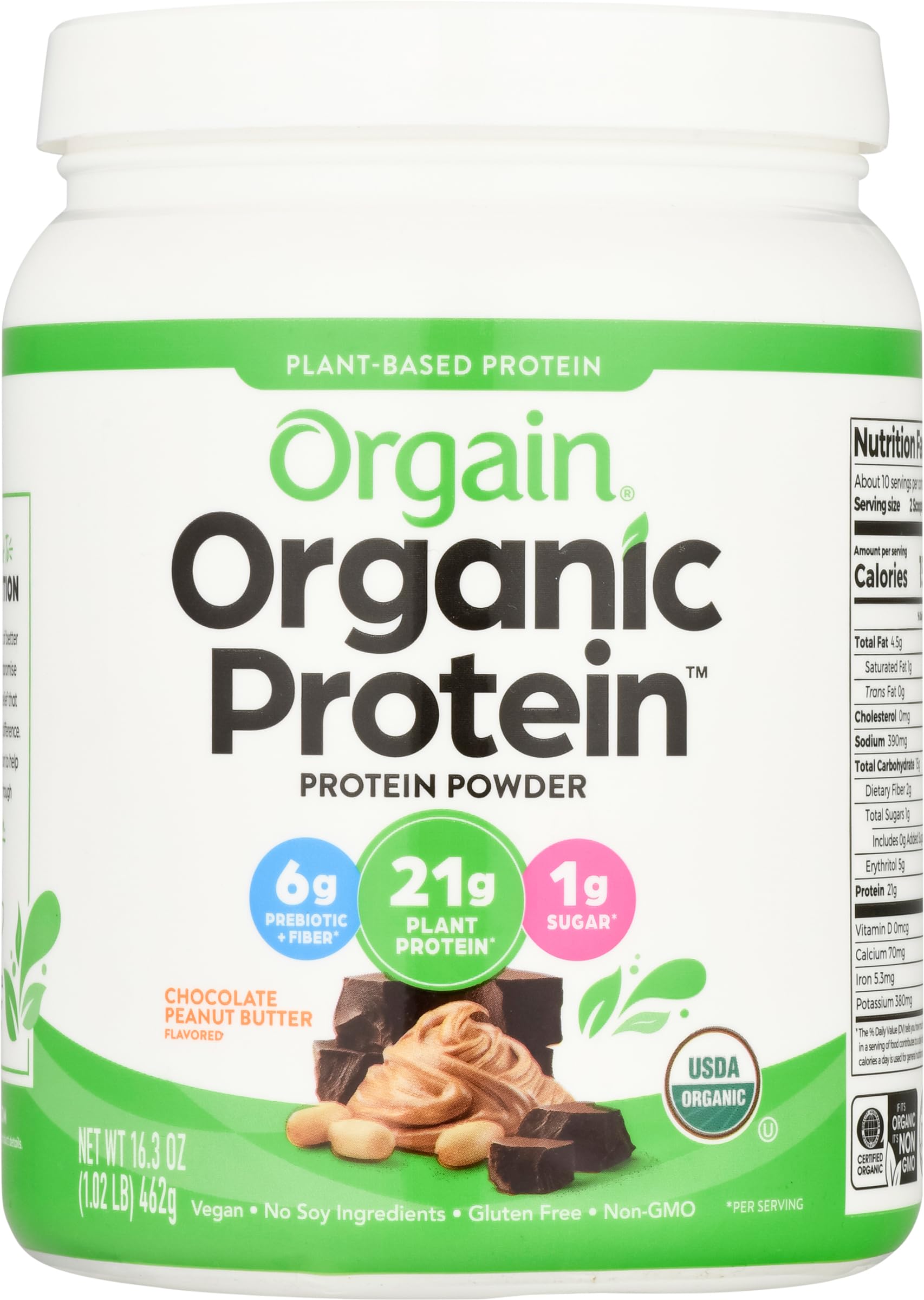 Orgain Organic Vegan Protein Powder, Chocolate Peanut Butter, 16.3 oz