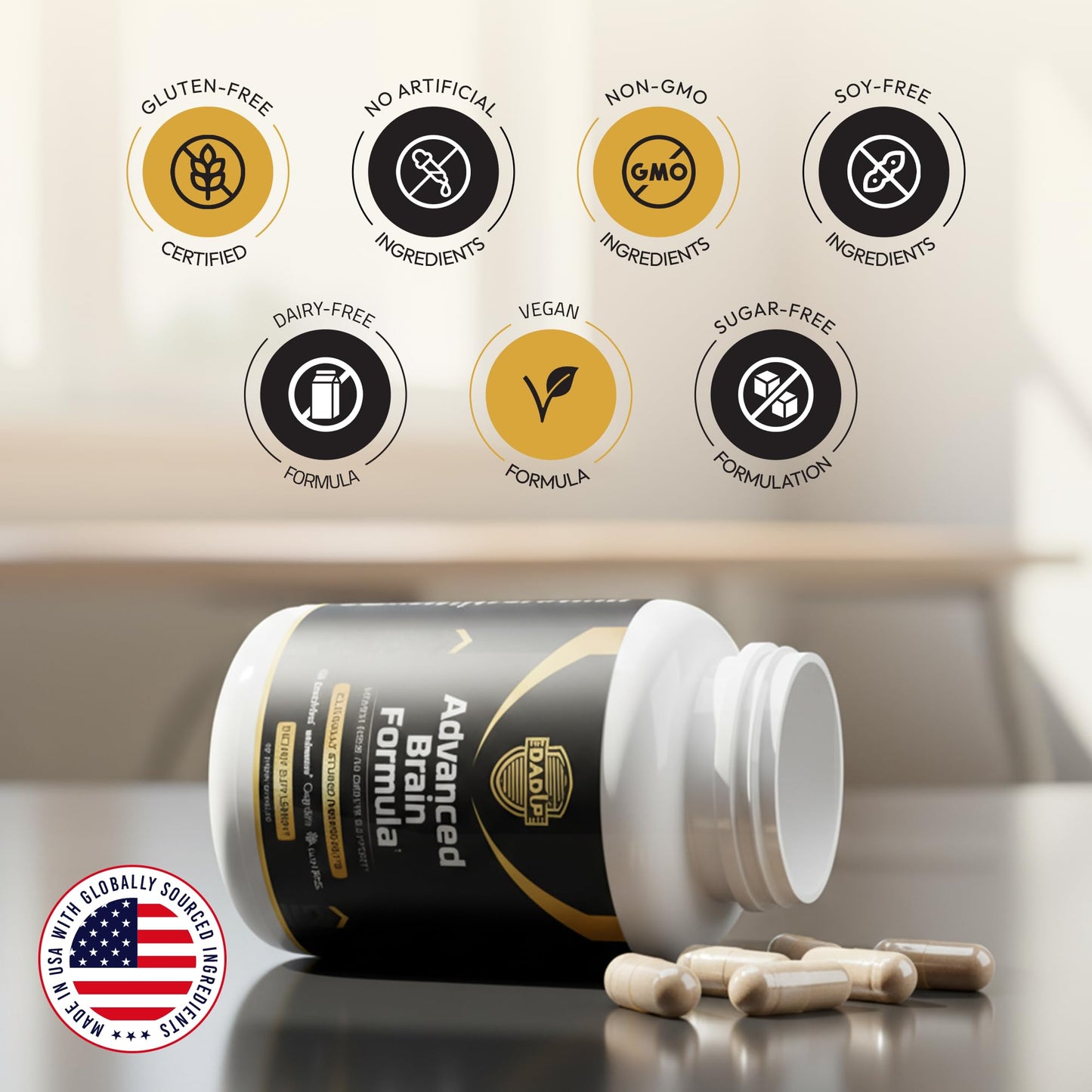 Dad Up 6-in-1 Advanced Brain Formula - Focus, Memory & Mental Clarity, 60 Capsules