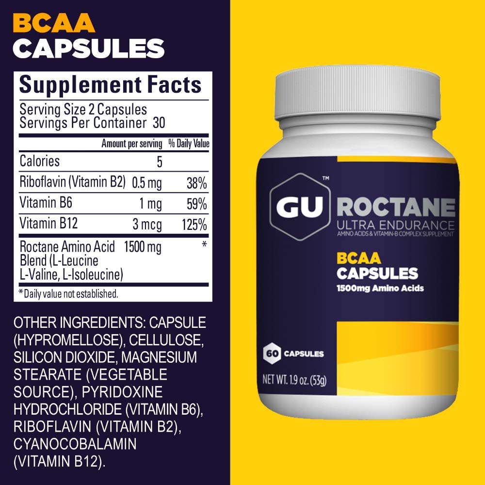 GU Energy Roctane Ultra Endurance Branched-Chain Amino Acids and Vitamin B Exercise Recovery Capsules, 60 Count