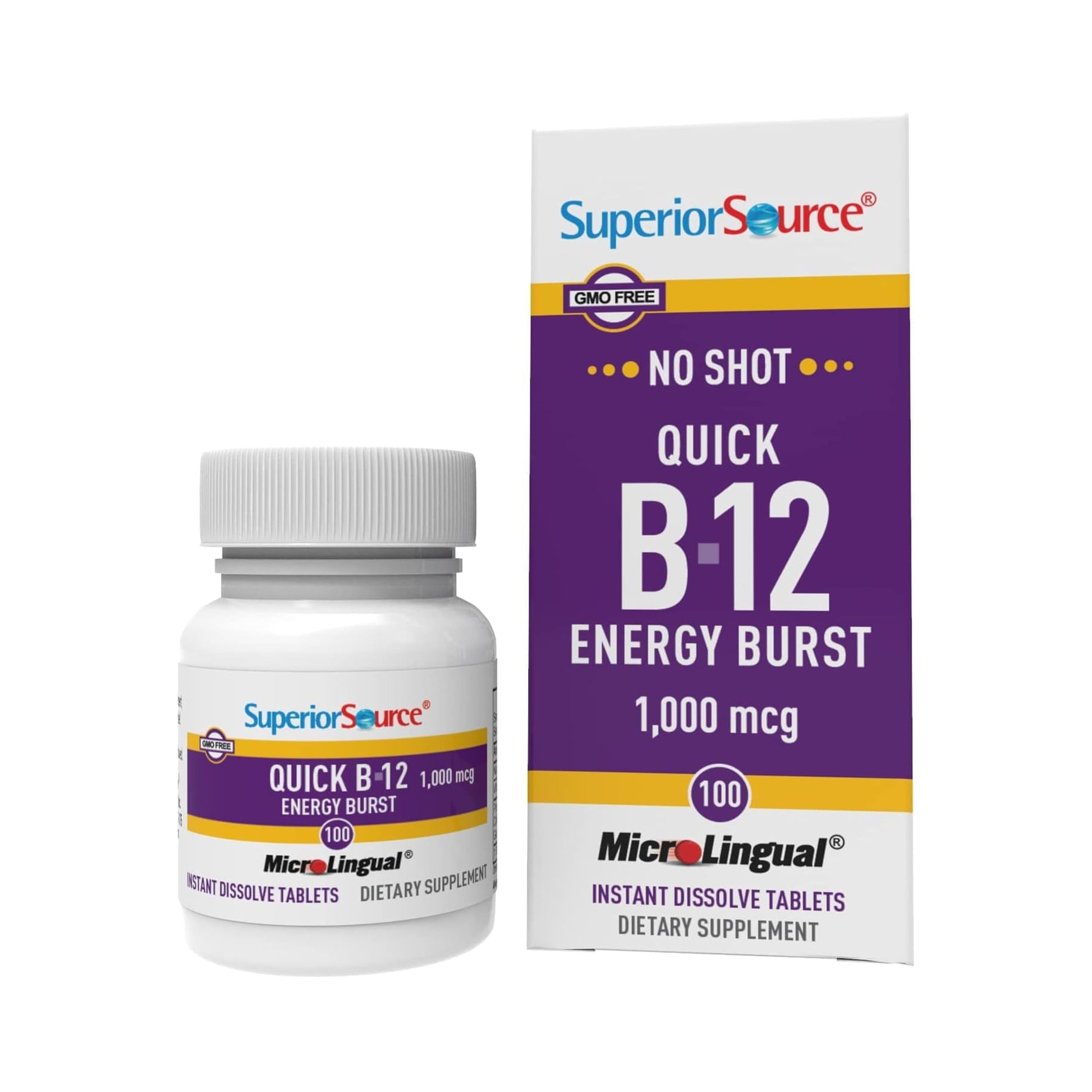 Superior Source NO Shot Quick Energy Burst B-12 1000 mcg MicroLingual Instant Dissolve Tablets 1 Tablet