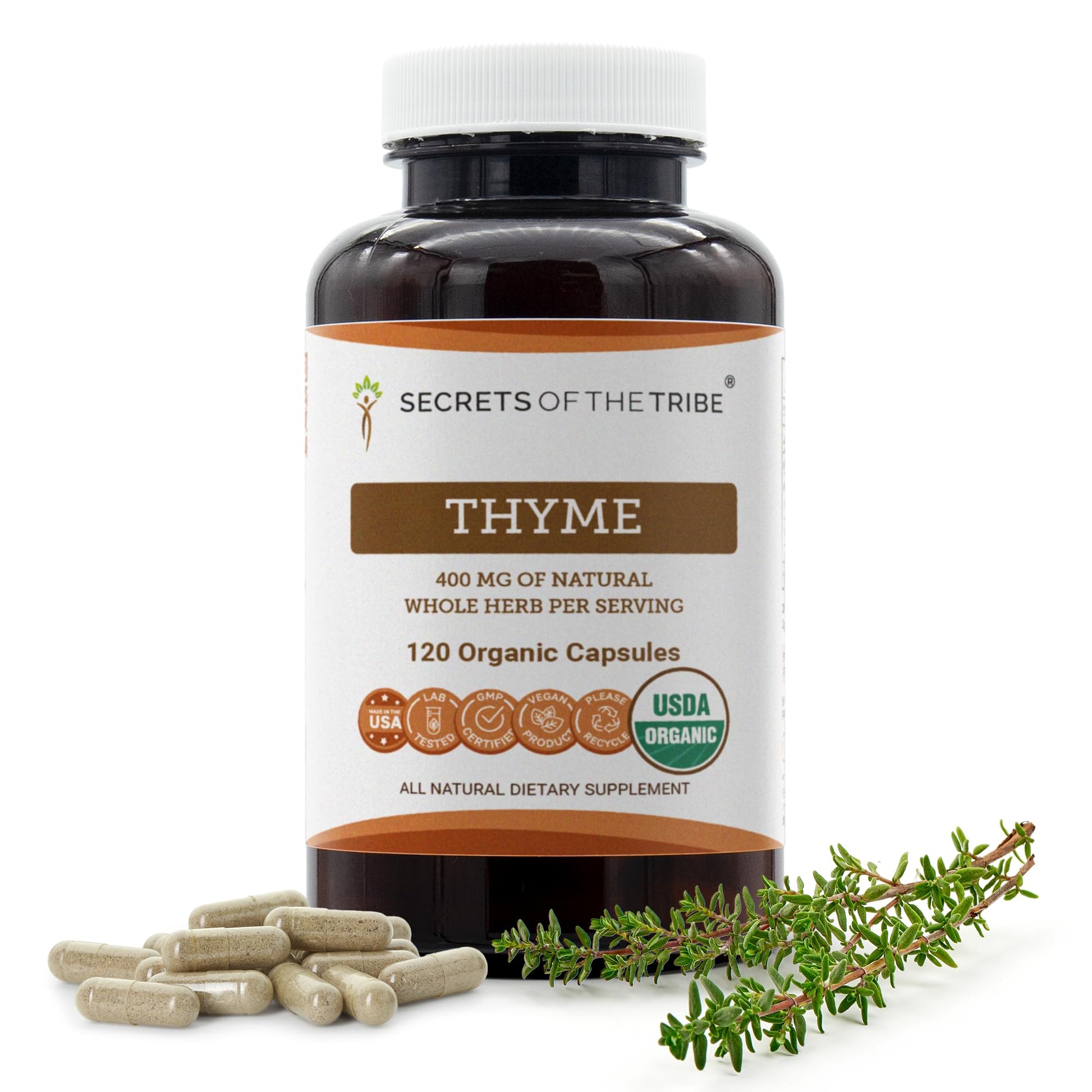 Secrets of the Tribe Thyme USDA Organic Capsules 120 Count