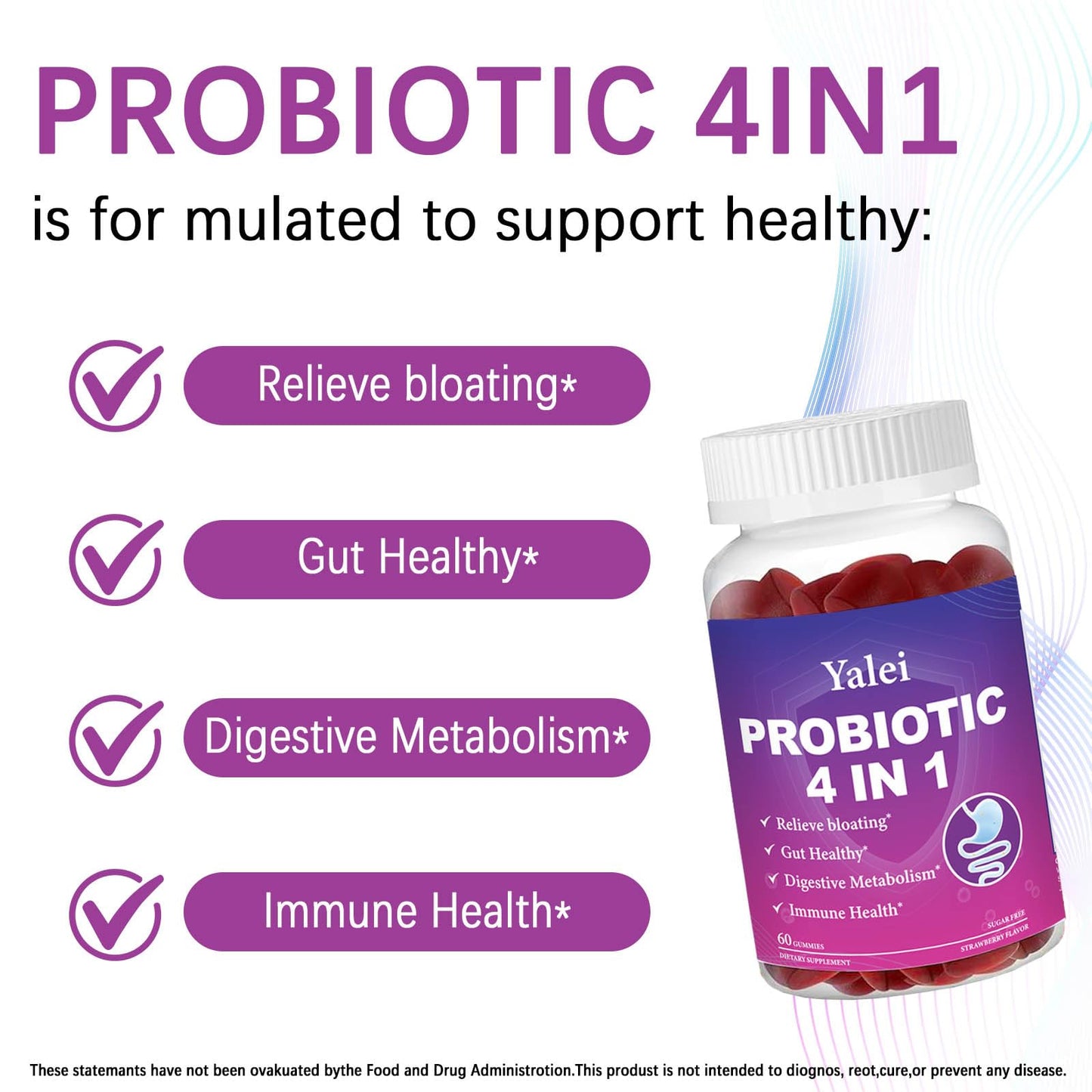 Yalei Probiotic Kombucha Gummies 60 Count