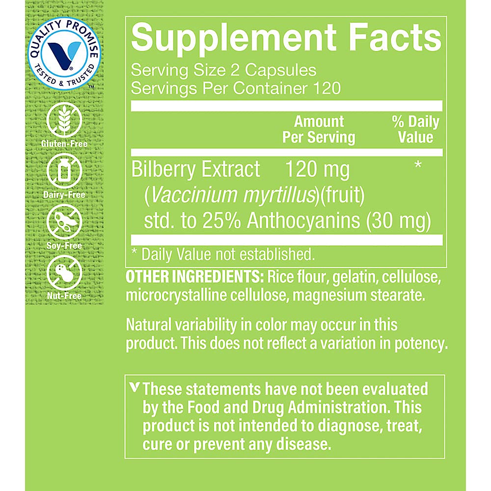 The Vitamin Shoppe Bilberry Extract 120MG Capsules, 240 Count