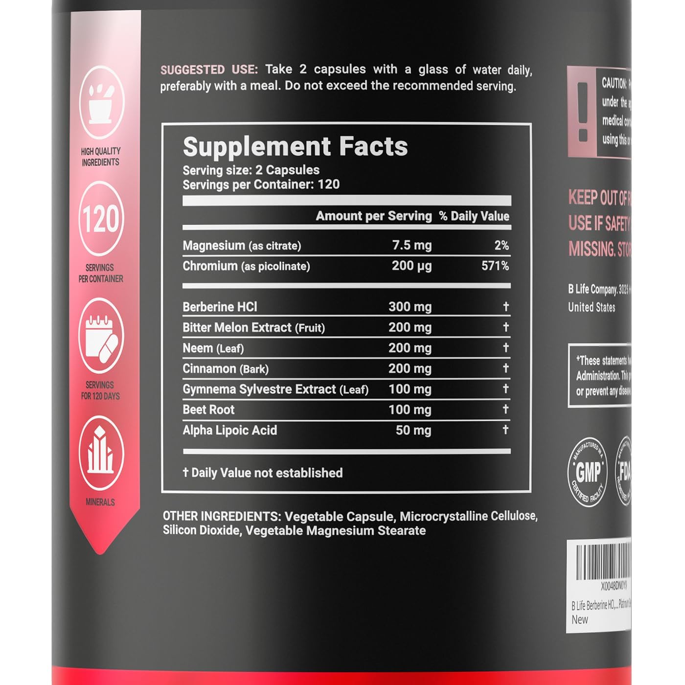 B Life Company Berberine Complex+ Supplement Capsule 240 Count