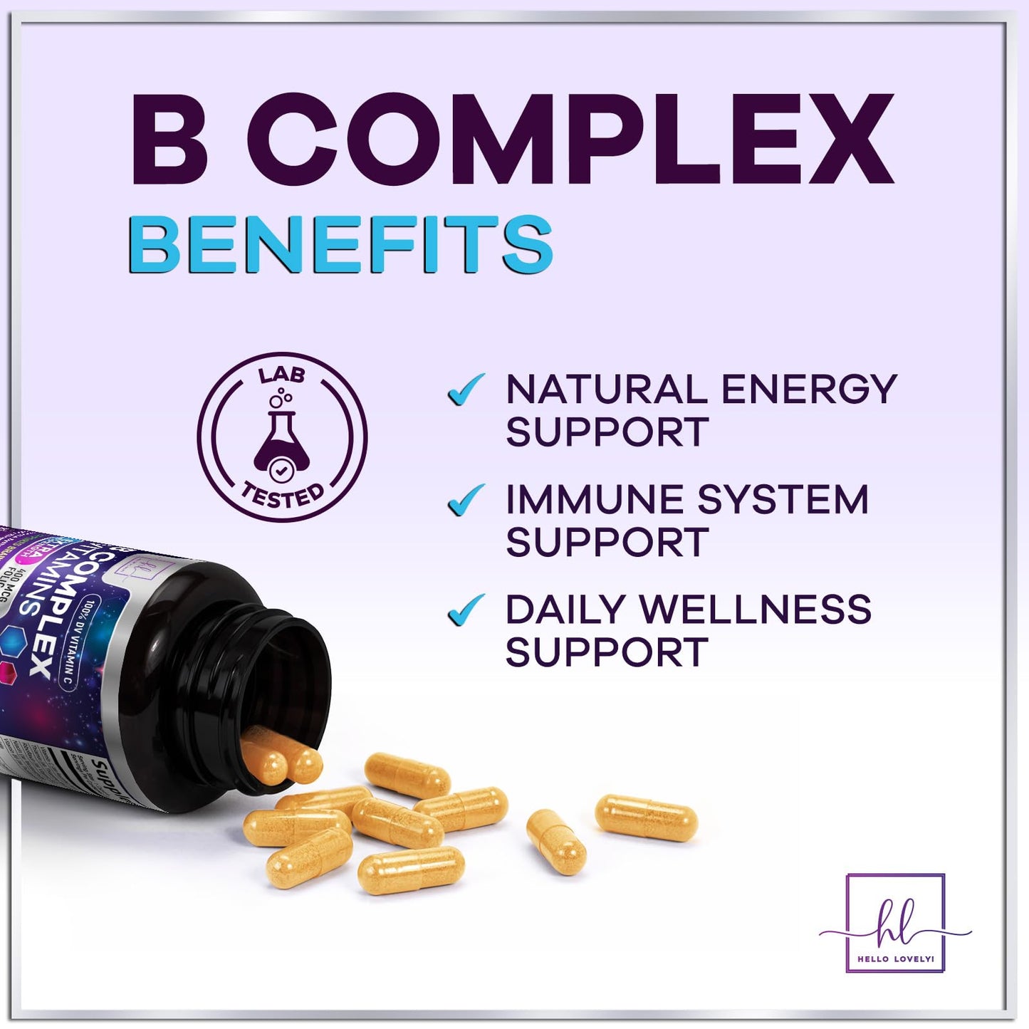 Hello Lovely! B Complex Vitamin Supplement Capsule, 60 Count