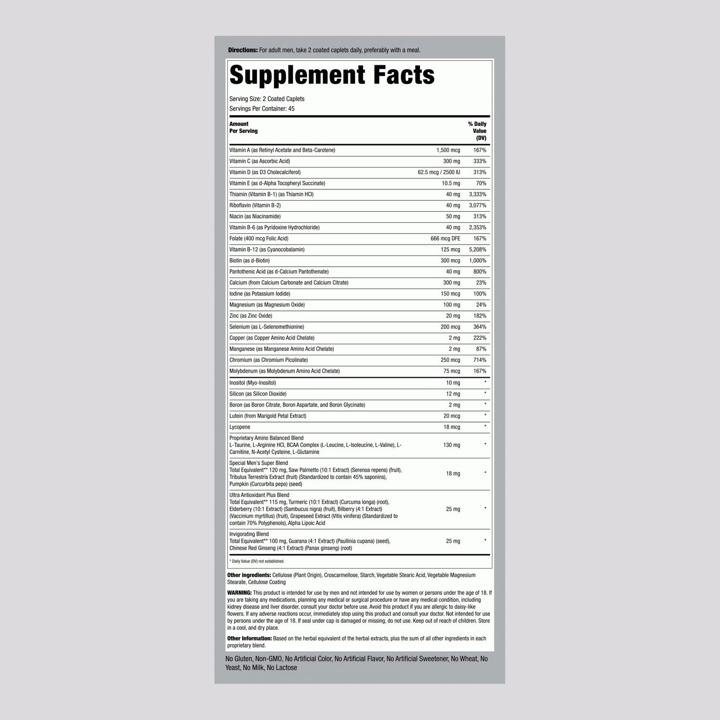Piping Rock Men's Multivitamin Caplets 90 Count