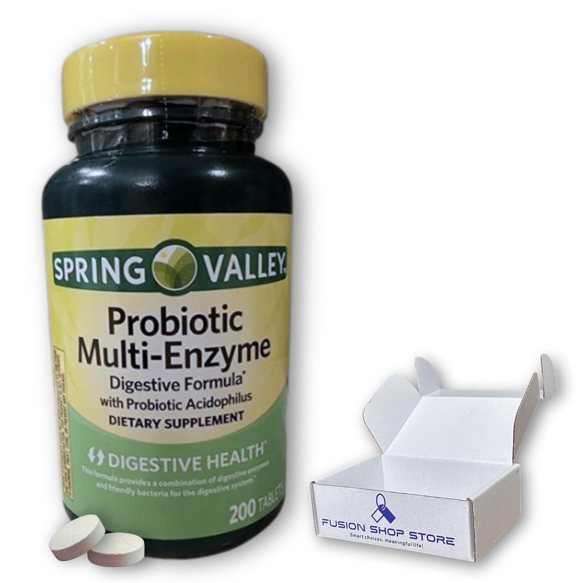 FUSION SHOP STORE Probiotic Multi Enzymes Digestive Formula with Acidophilus for Gut Health Tablets, 200 Count