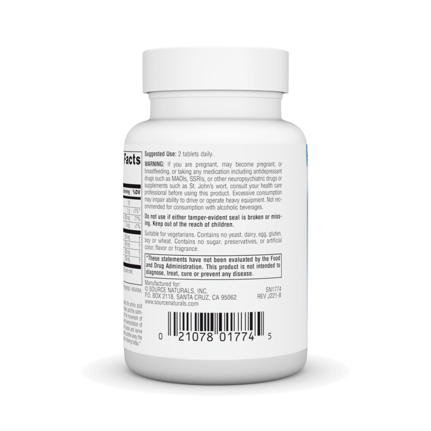 Source Naturals Theanine Serene with Magnesium, Calm Mind & Body 30 Tablets