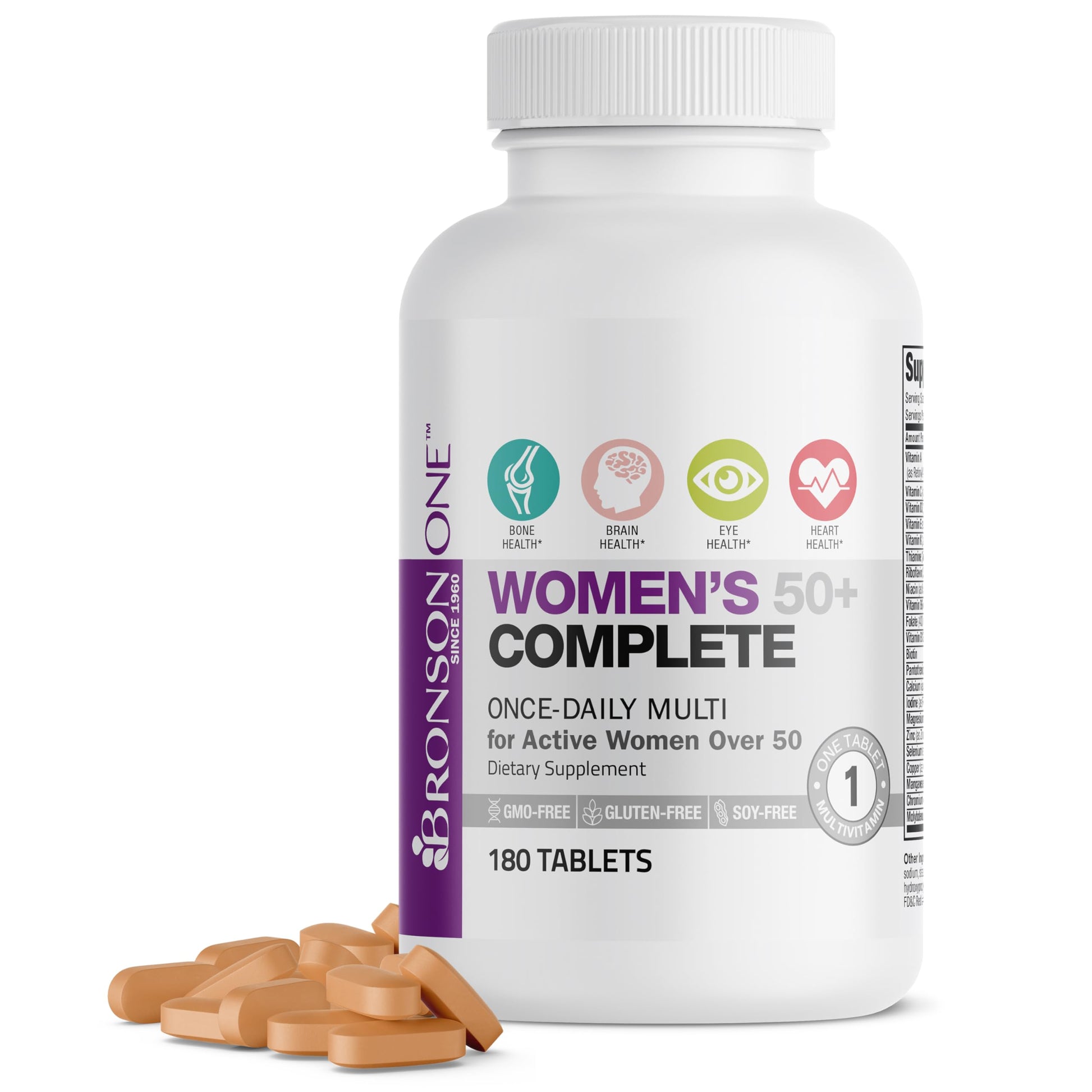 Bronson ONE Daily Women 50+ Complete Multivitamin Multimineral Tablets, 180 Tablets