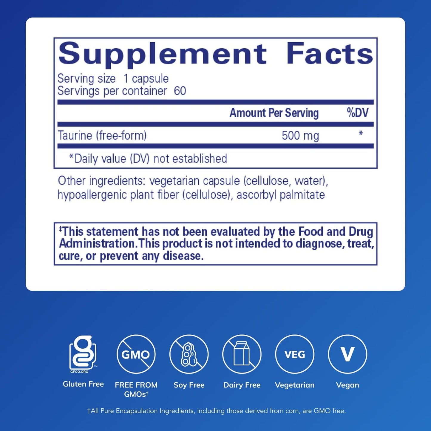 Pure Encapsulations Taurine 500 mg Capsules 60