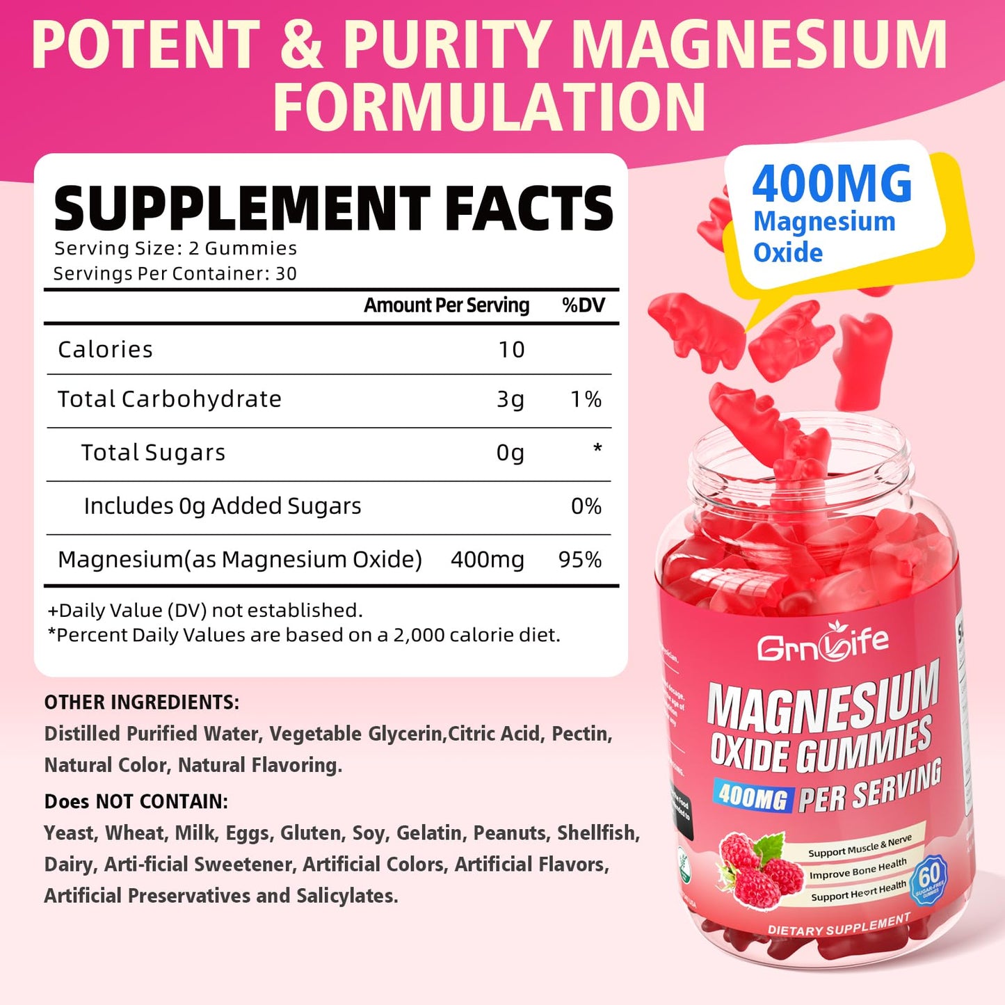 GrnLife Magnesium Oxide Gummies 400mg, 60 Count