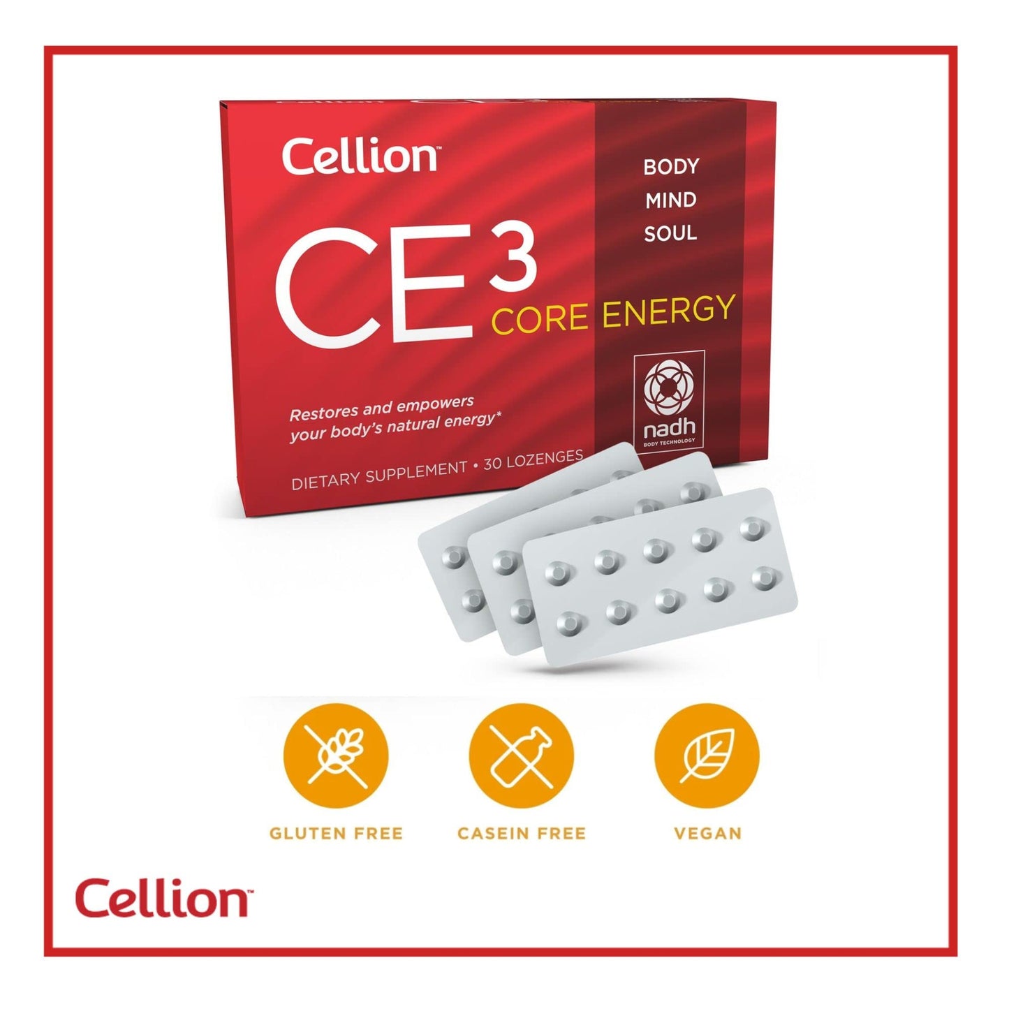 Cellion CE3 Core Energy NADH Lozenge, 60 Count (Pack of 2)