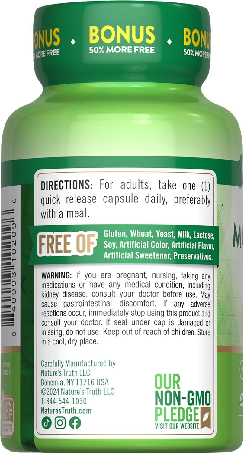 Nature's Truth Magnesium Oxide 500mg Capsules, 180 Count