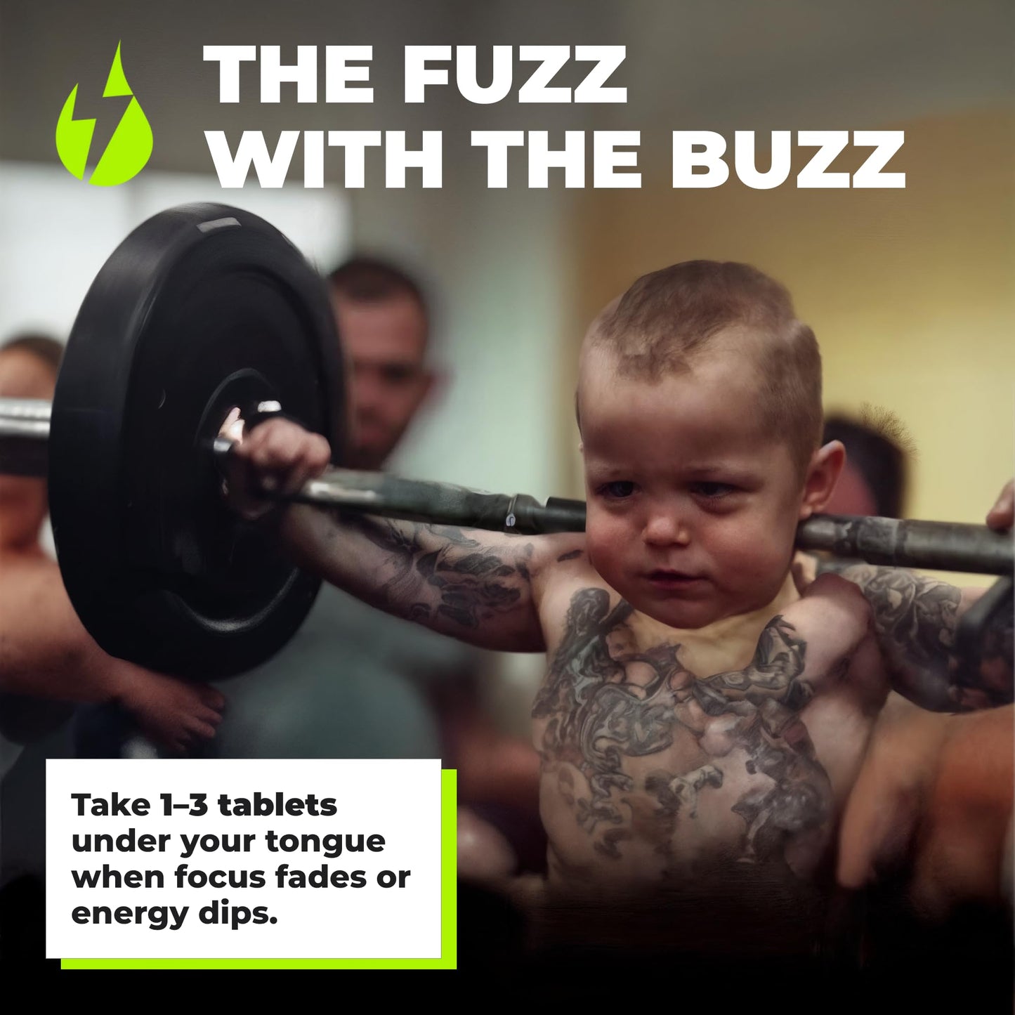 Dripz Energy Nootropic Caffeine Tablets Focus Atomic Green Apple 25 Tablets