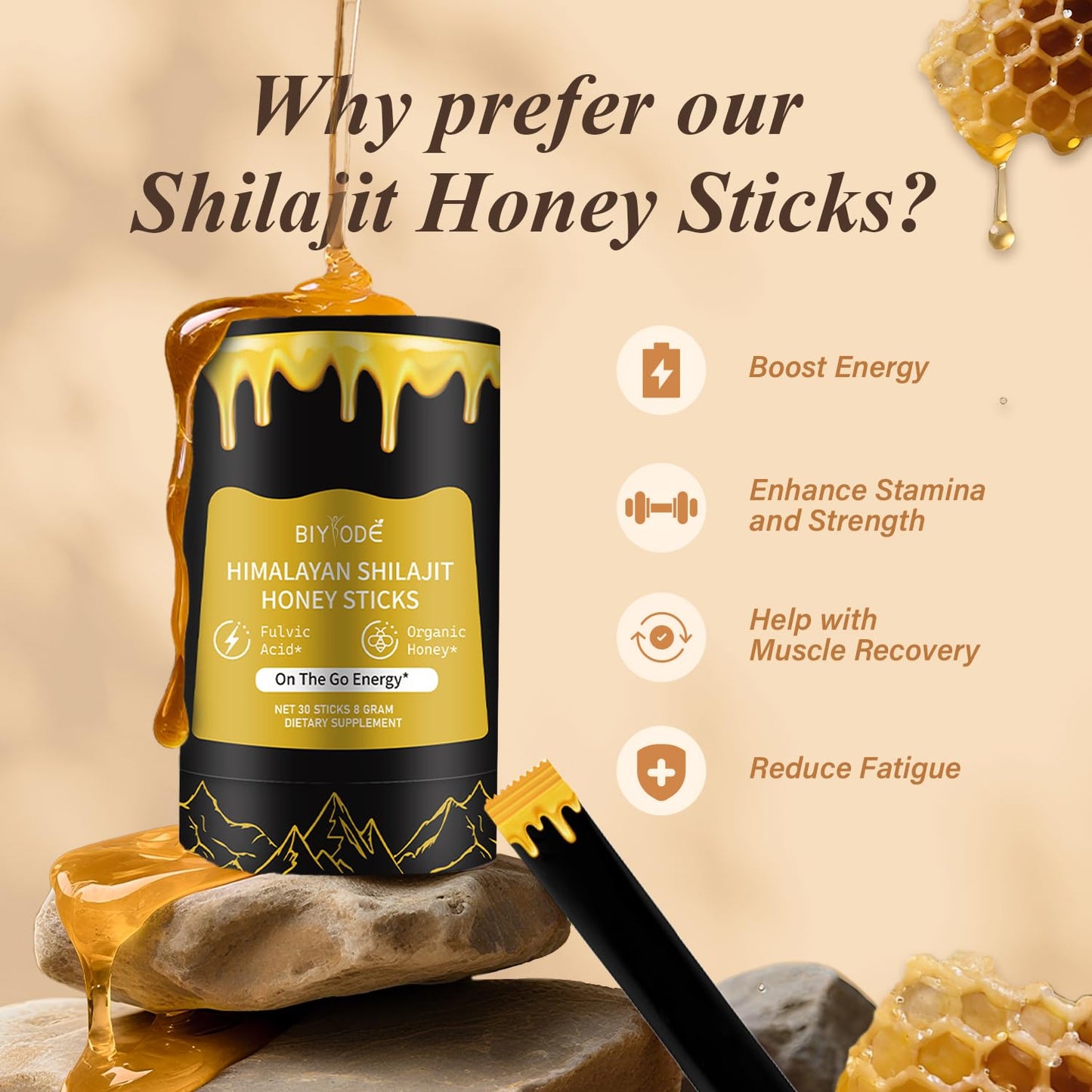 AUIXOPI Pure Shilajit Honey Sticks Gummy 30-Count