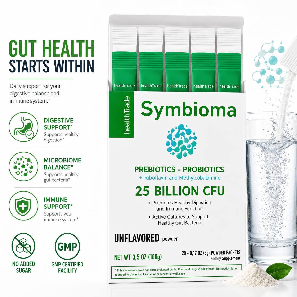 Symbioma Prebiotic Probiotic Powder, 20 Packets