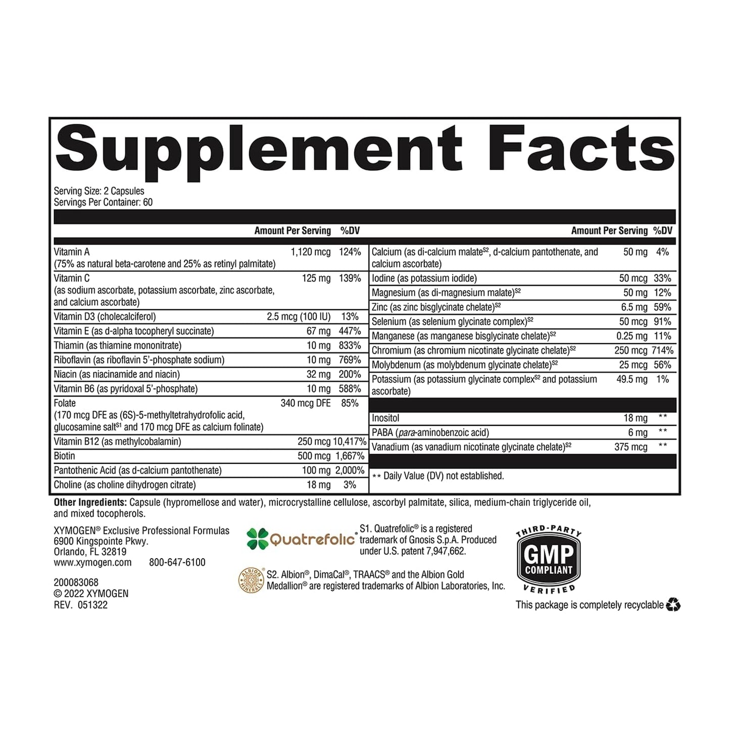 XYMOGEN ActivNutrients Without Copper & Iron - Multimineral Formula, 120 Capsules