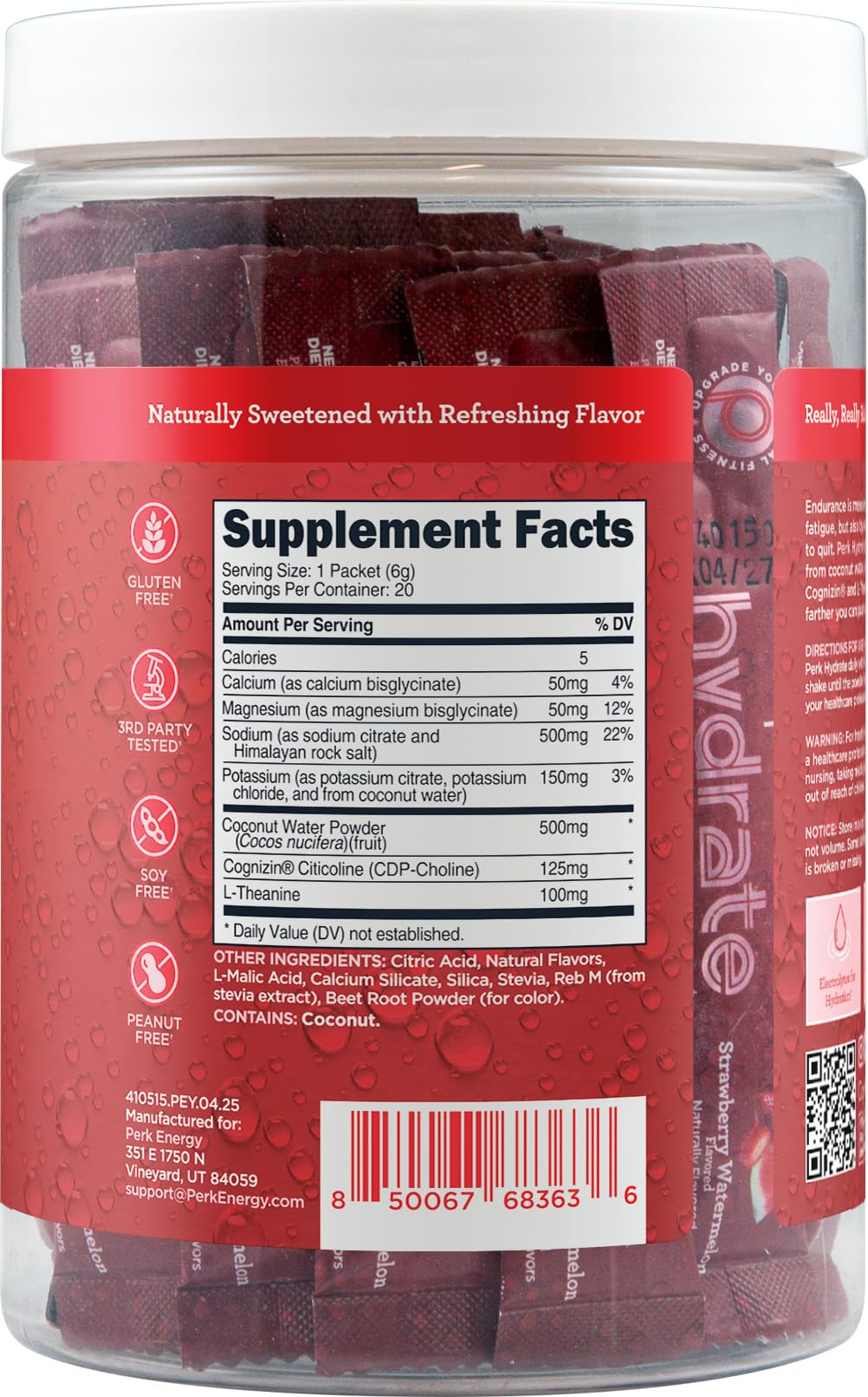 Perk Hydrate Electrolyte Stickpacks (Strawberry Watermelon) Powder, 20 Packets