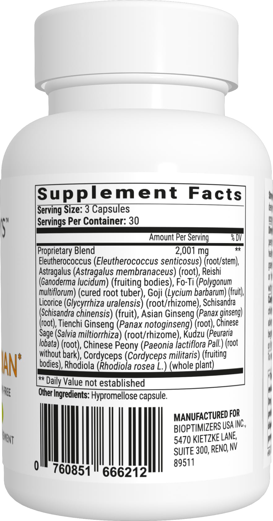 BIOptimizers Stress Guardian Stress Relief Capsule Rest Support, 90 Count