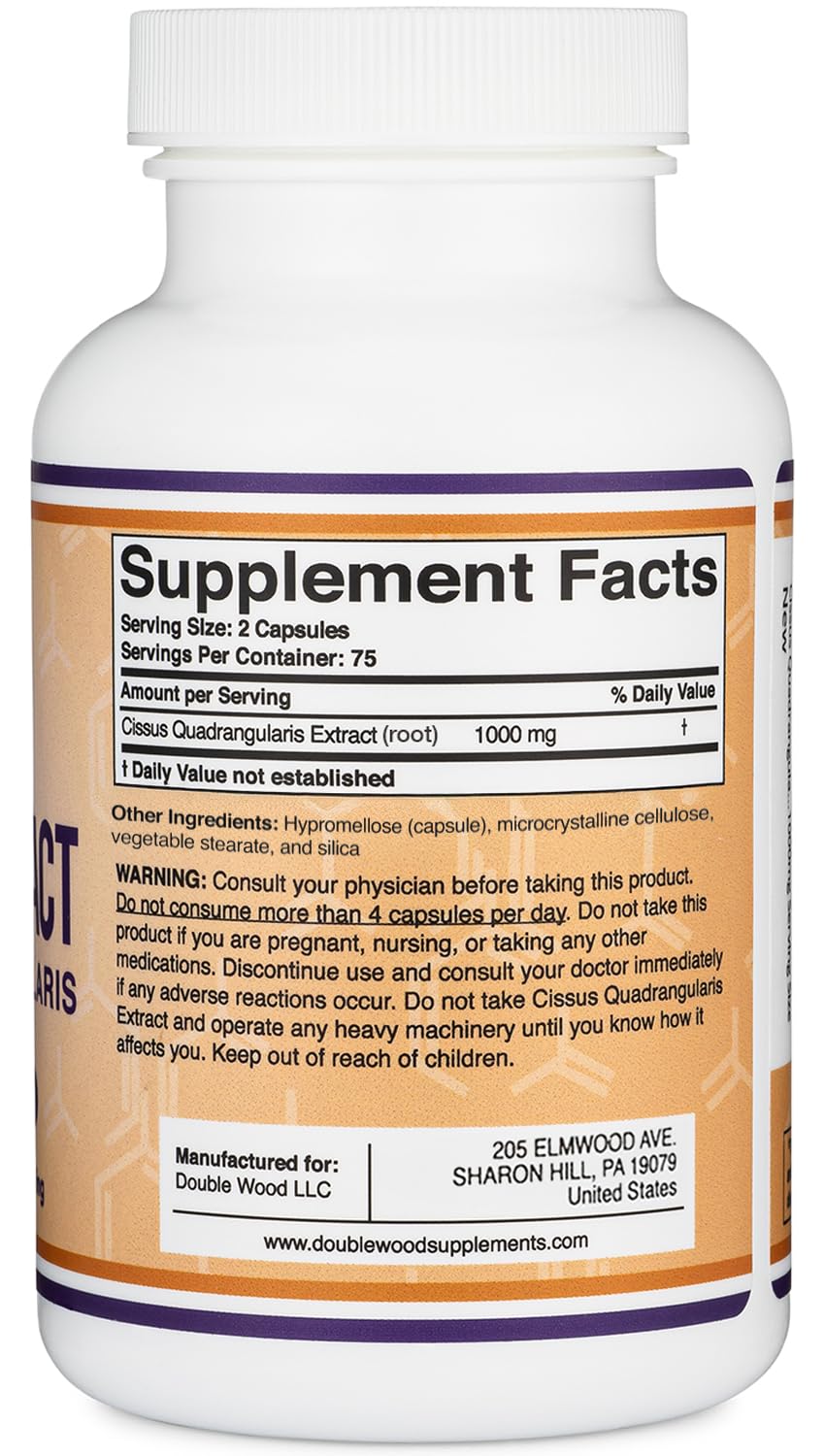 Double Wood Supplements Cissus Quadrangularis Super Extract Capsules, 150 Count