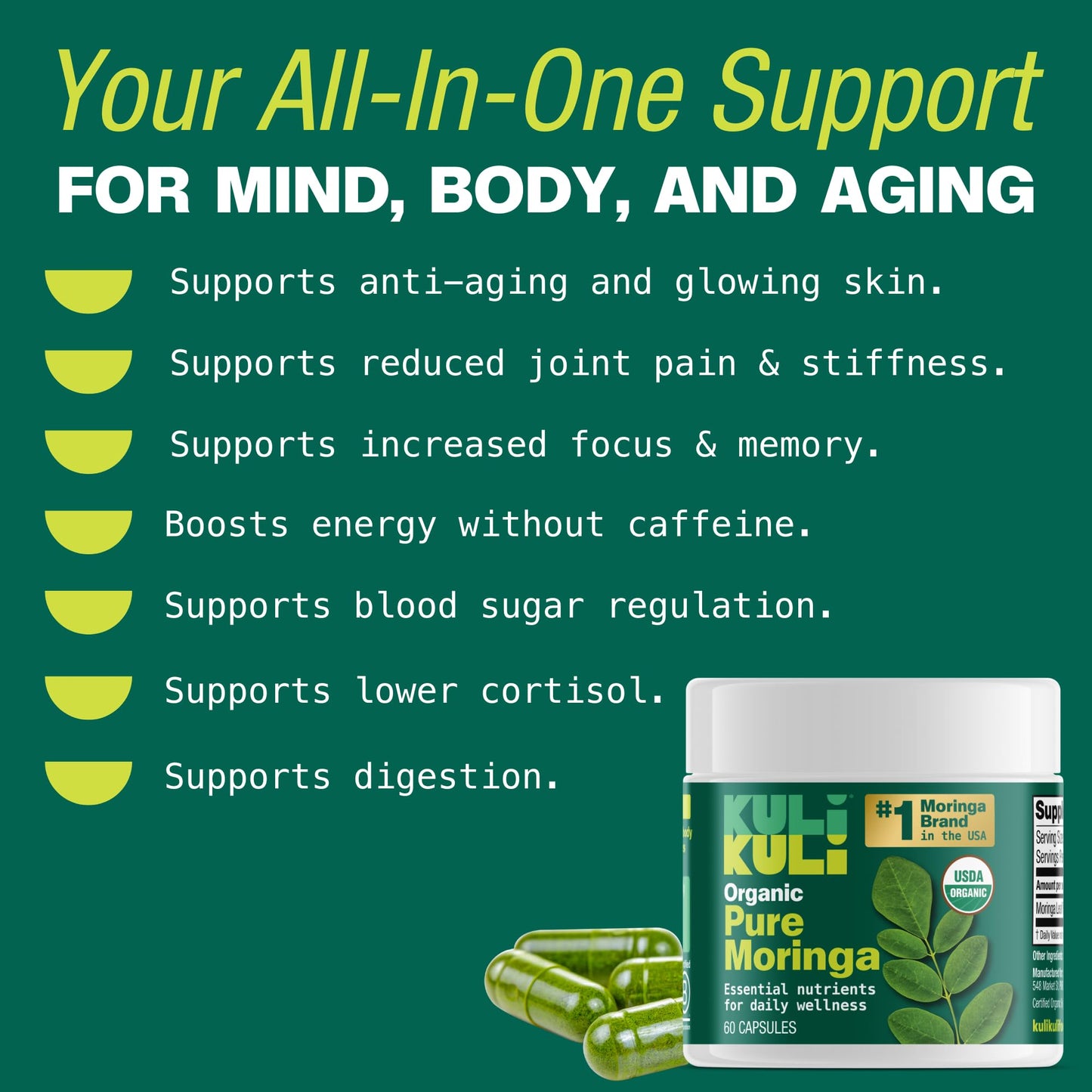 Kuli Kuli Organic Moringa Capsules, 120 Count