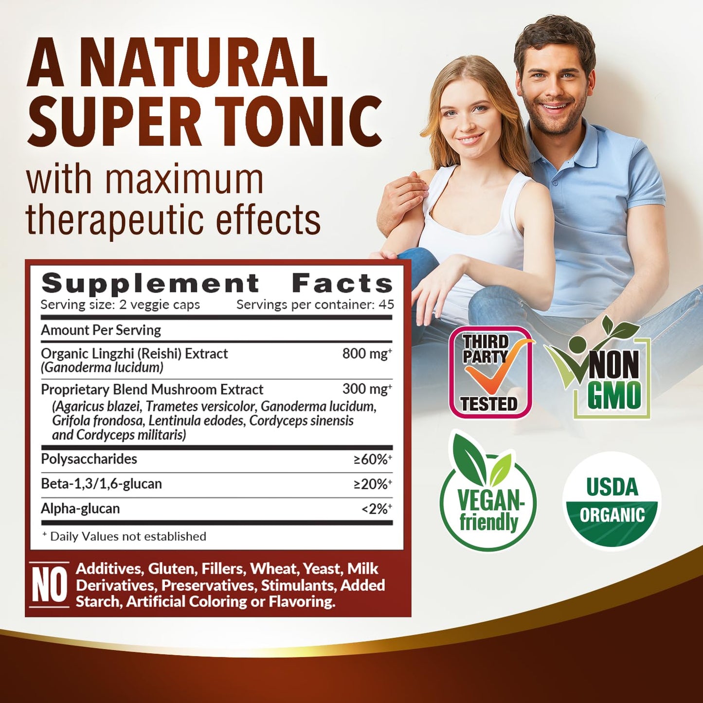 LABO Nutrition Bioactive Organic Lingzhi Reishi - Ultra 7 Mushroom Extract Supplement with Cordyceps & Maitake, 90 Capsules
