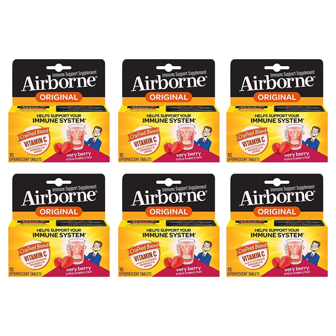 Airborne Very Berry Effervescent Tablets, 1000mg Vitamin C, Immune Support Supplement, 6 Tablets