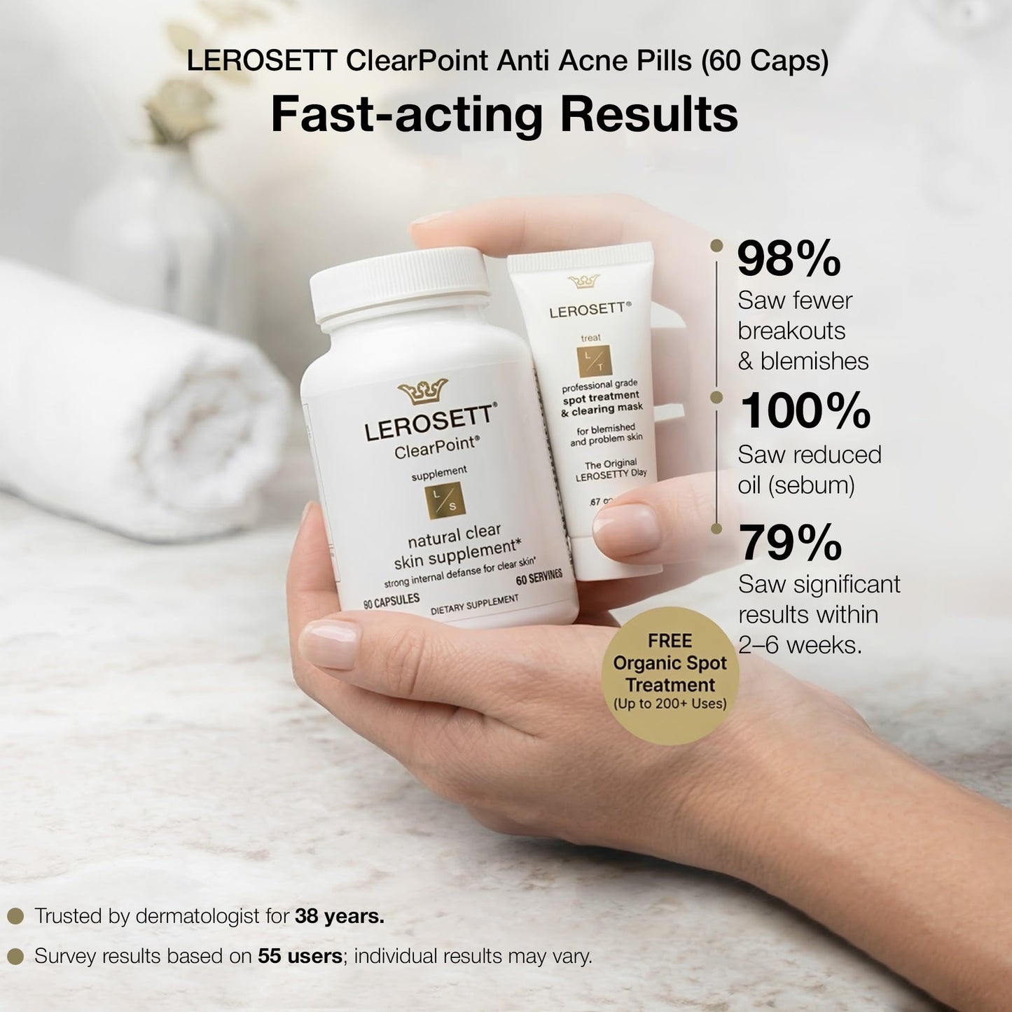 Gunilla Of Sweden LEROSETT ClearPoint Anti Acne Pills Capsules, 60 Count