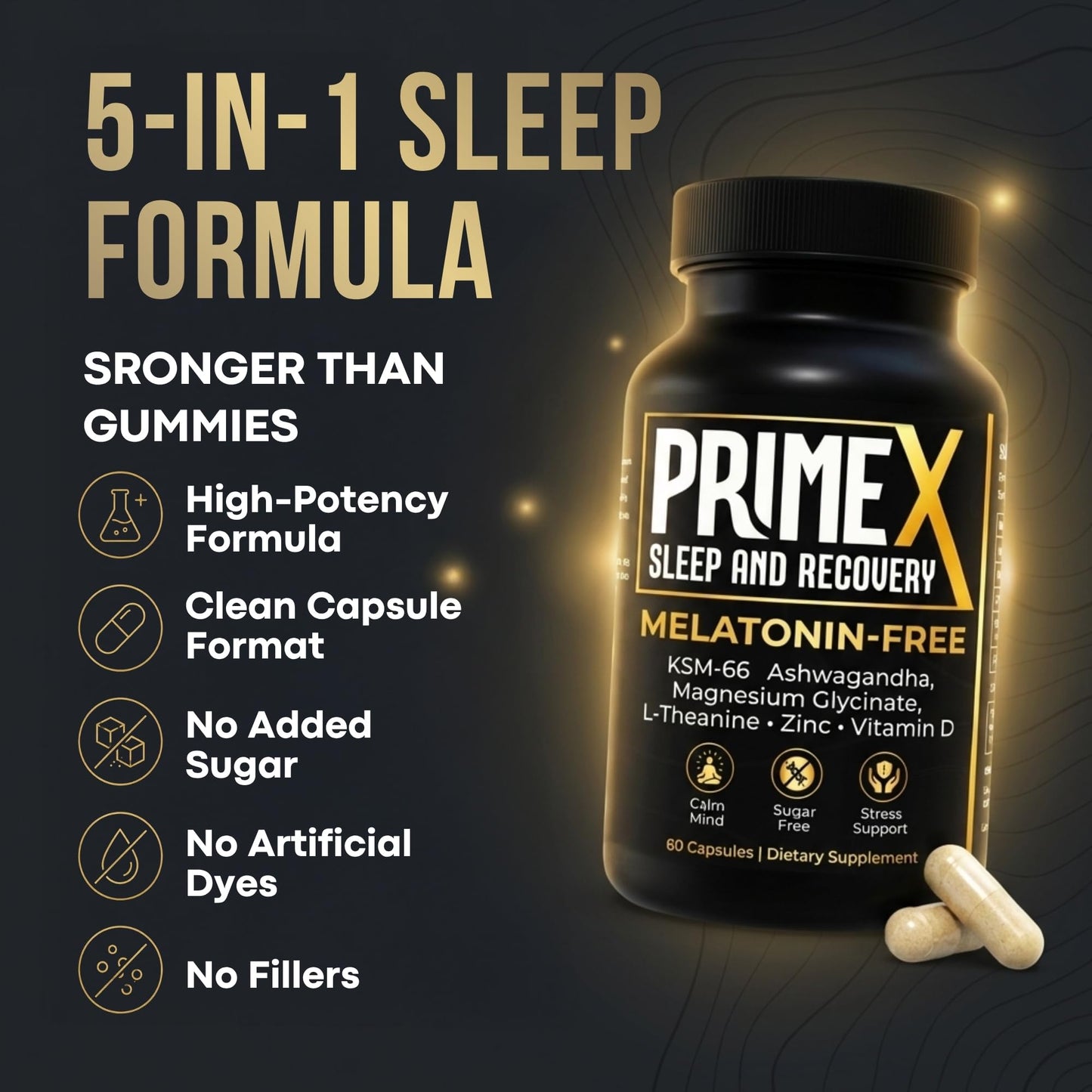 PrimeX Sleep and Recovery Sleep Aid Without Melatonin Capsules, 60 Capsules