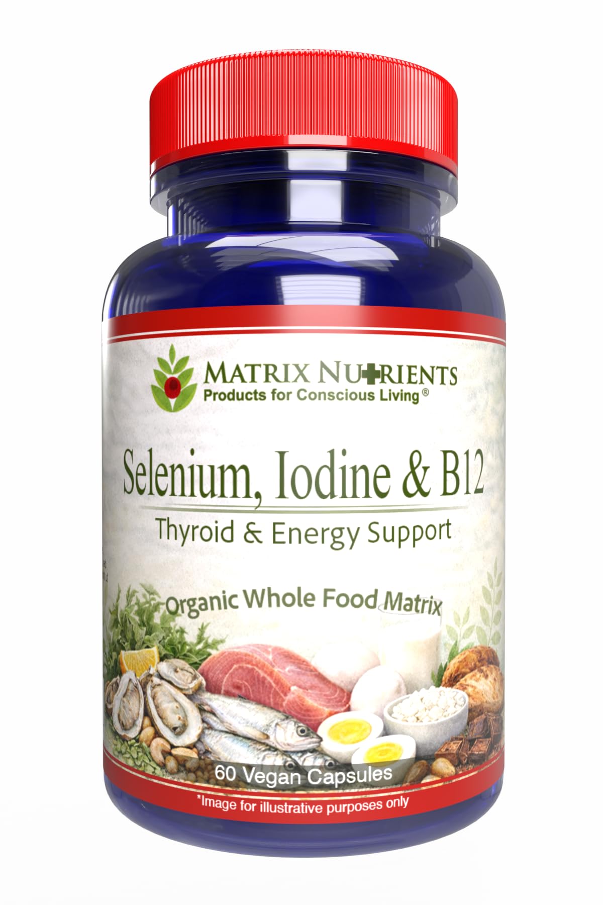 Matrix Nutrients Selenium, Iodine & B12 Thyroid, Metabolism & Immune Health Complex – High-Absorption for Hair, Skin & Nails – Vegan Capsules, 60 Count