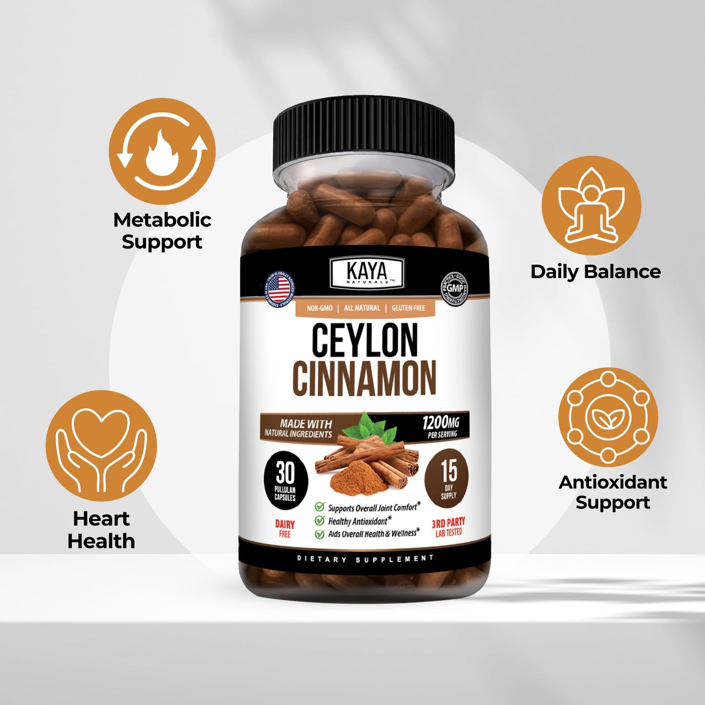 Kaya Naturals Organic Ceylon Cinnamon Supplement Capsule, 30 Count