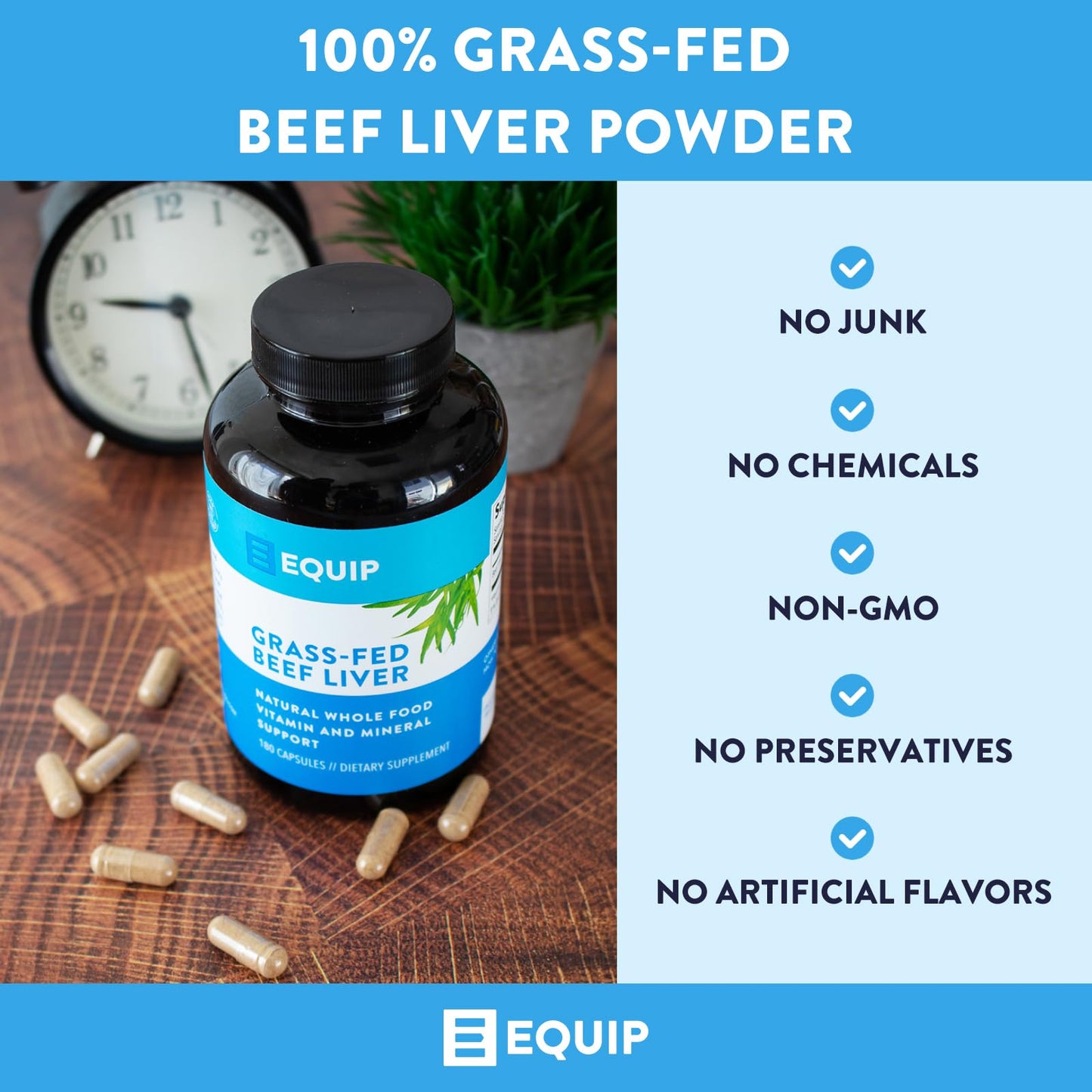 Equip Grass-Fed Beef Liver Desiccated Supplement Capsule 180 Count