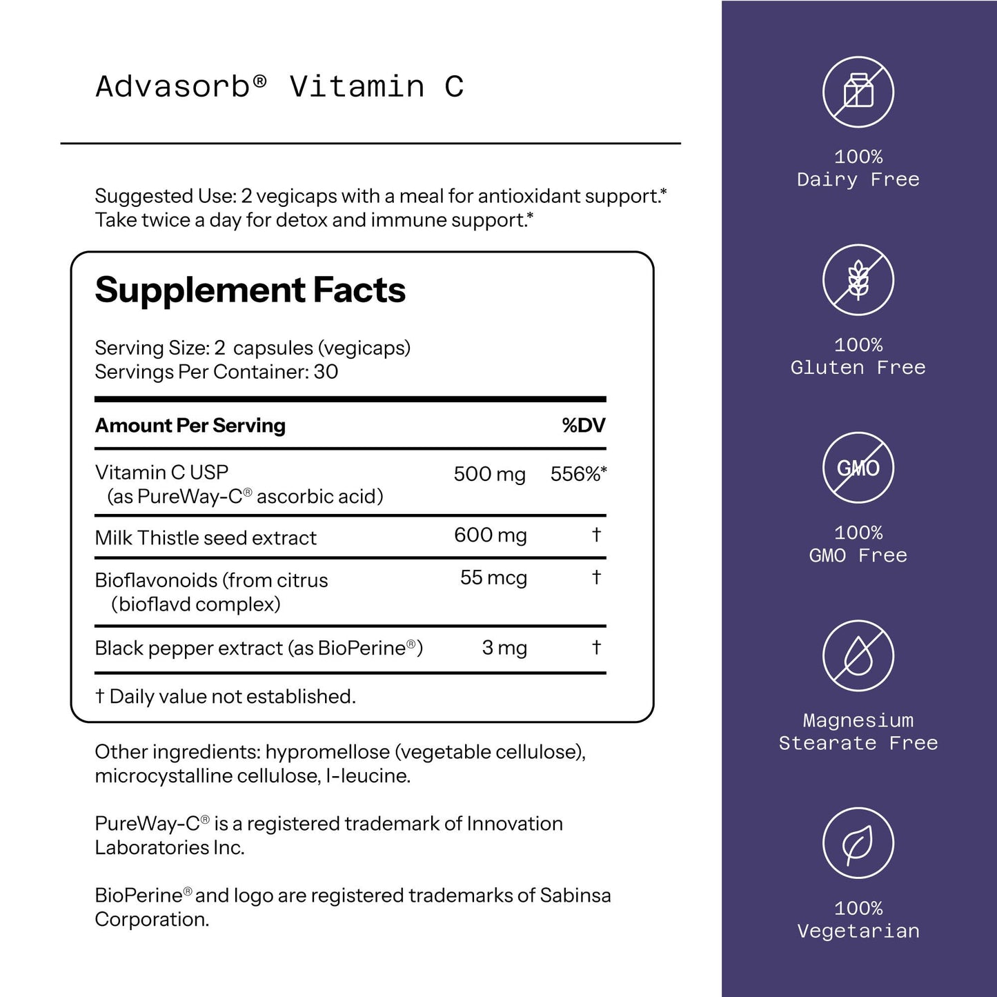 Quality of Life Advasorb Vitamin C Supplement Capsules 60 Count