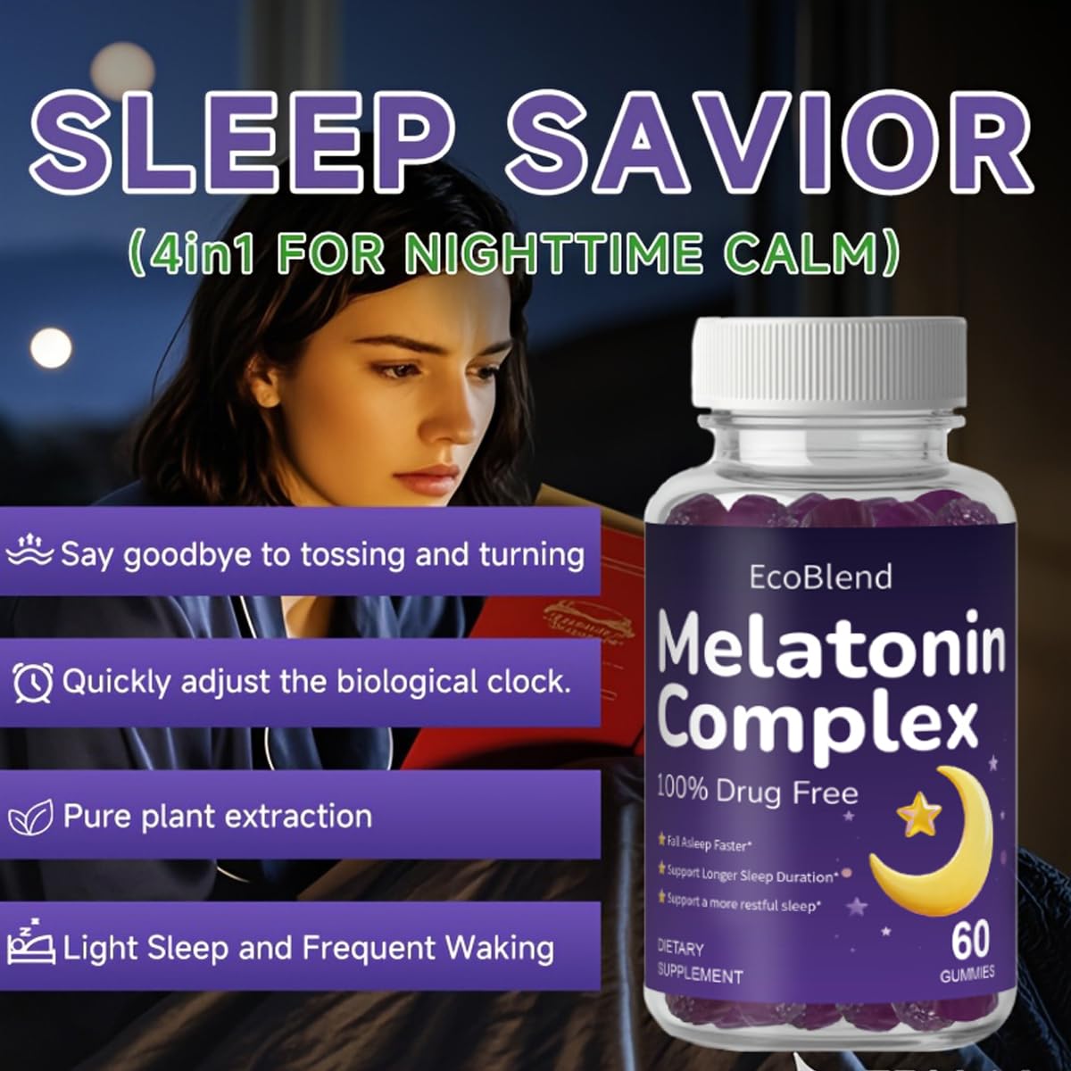 EcoBlend Sleep Gummies 10mg Melatonin Magnesium Sleep Supplement for Adults, Raspberry Flavor, 90 Gummies