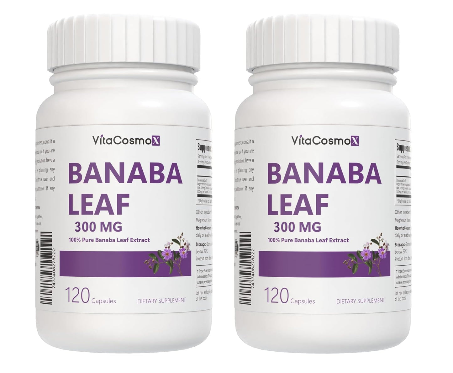 VitaCosmoX Banaba Leaf Extract 300mg Capsules, 120 Count